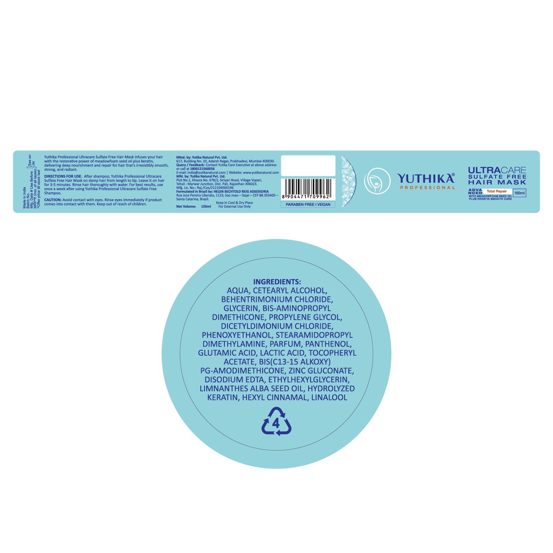 Yuthika Ultracare Hair Mask Sulphate Free 150ML image 2