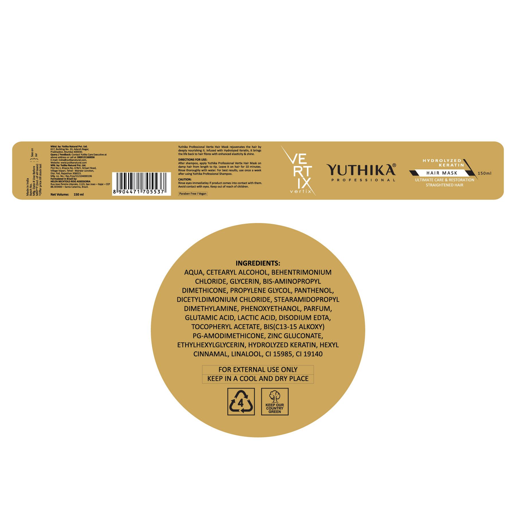 Yuthika Vertix Keratin Hair Mask 150ML image 2