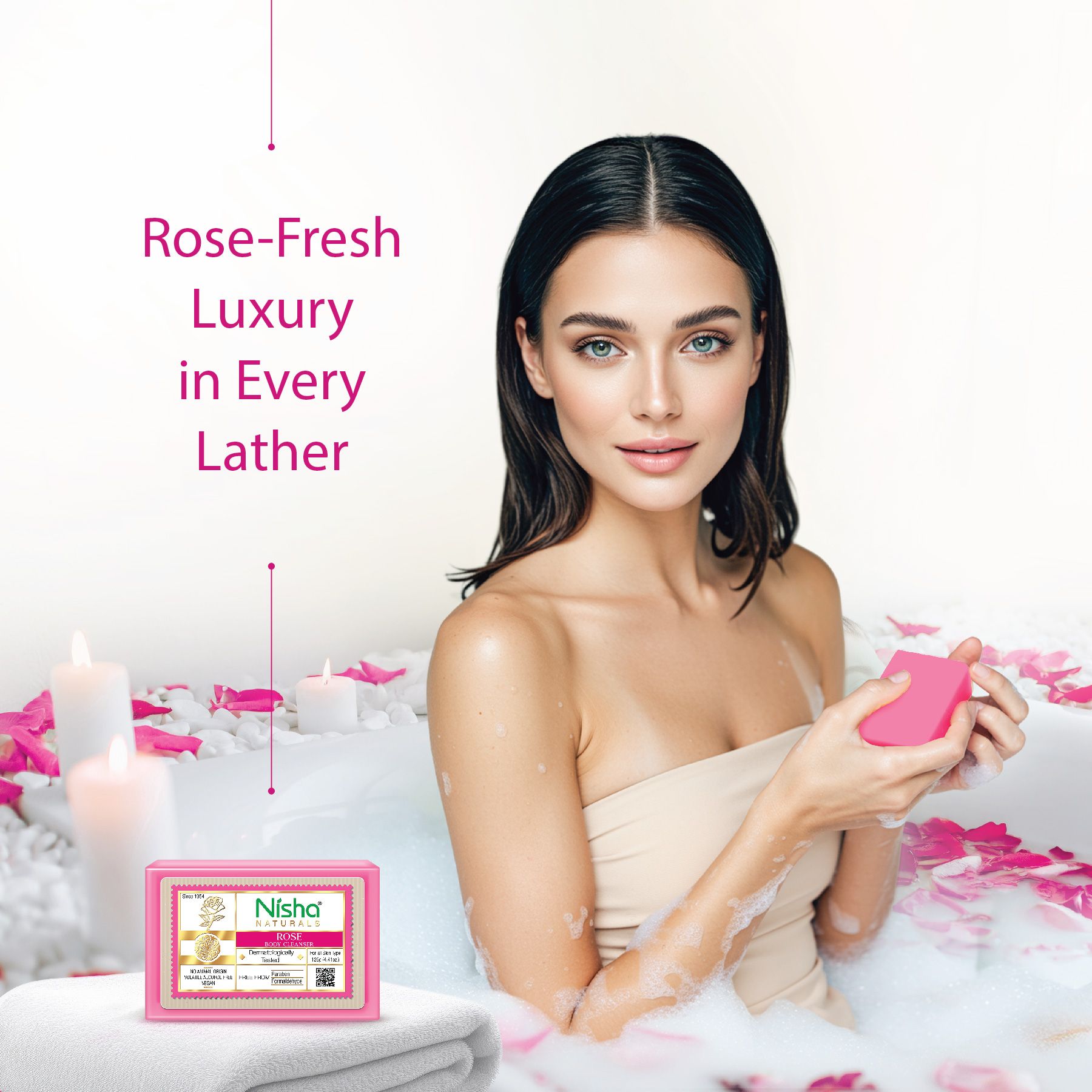 Nisha Rose Body Cleansing Soap Bar 125G – Paraben Free, Vegan, Gentle Cleanse For Soft & Supple Skin, Suitable For All Skin Types, Men & Women image 2
