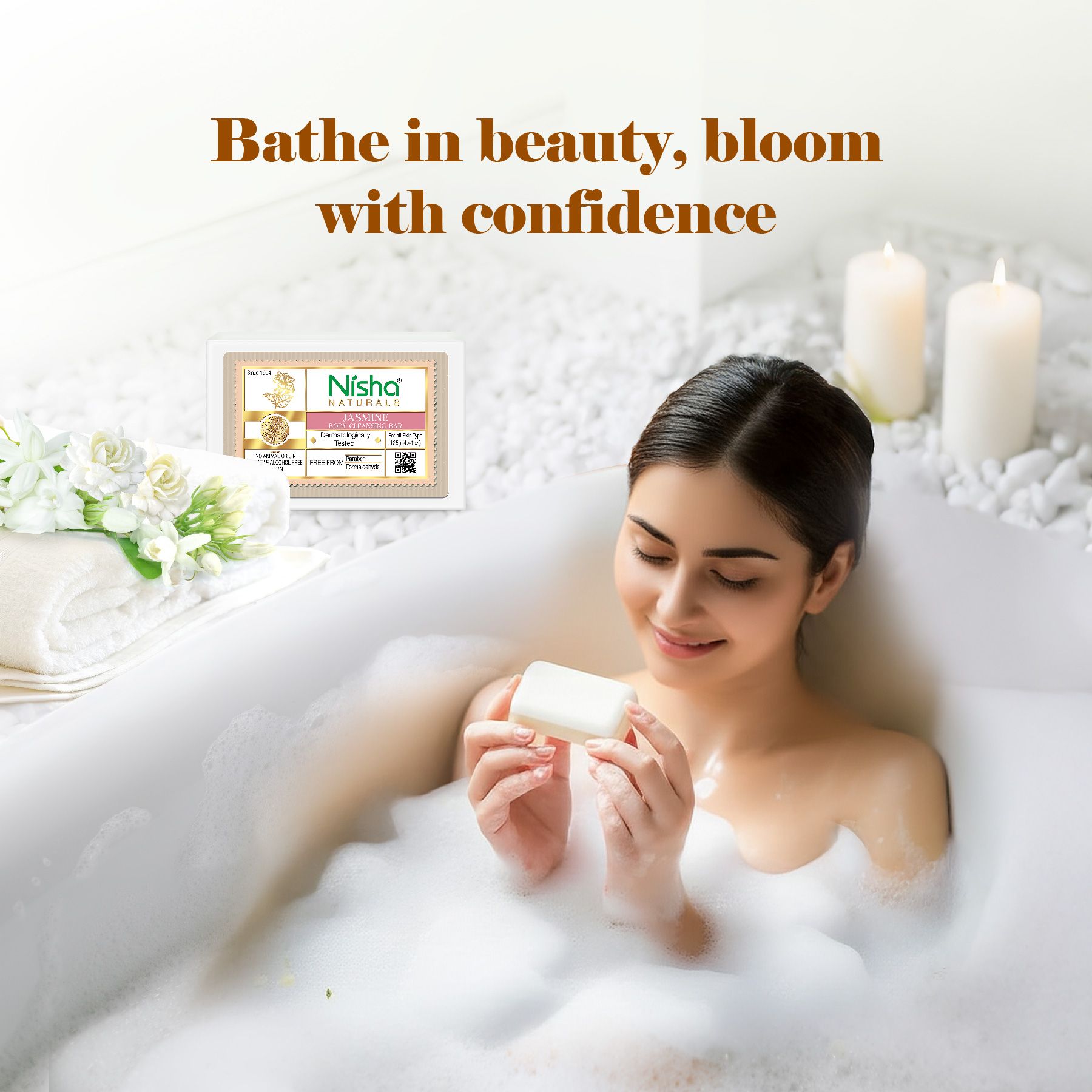 Nisha Jasmine Body Cleansing Soap Bar 125G – Paraben Free, Vegan, Gentle Cleanse For Soft & Supple Skin, Suitable For All Skin Types, Men & Women image 2