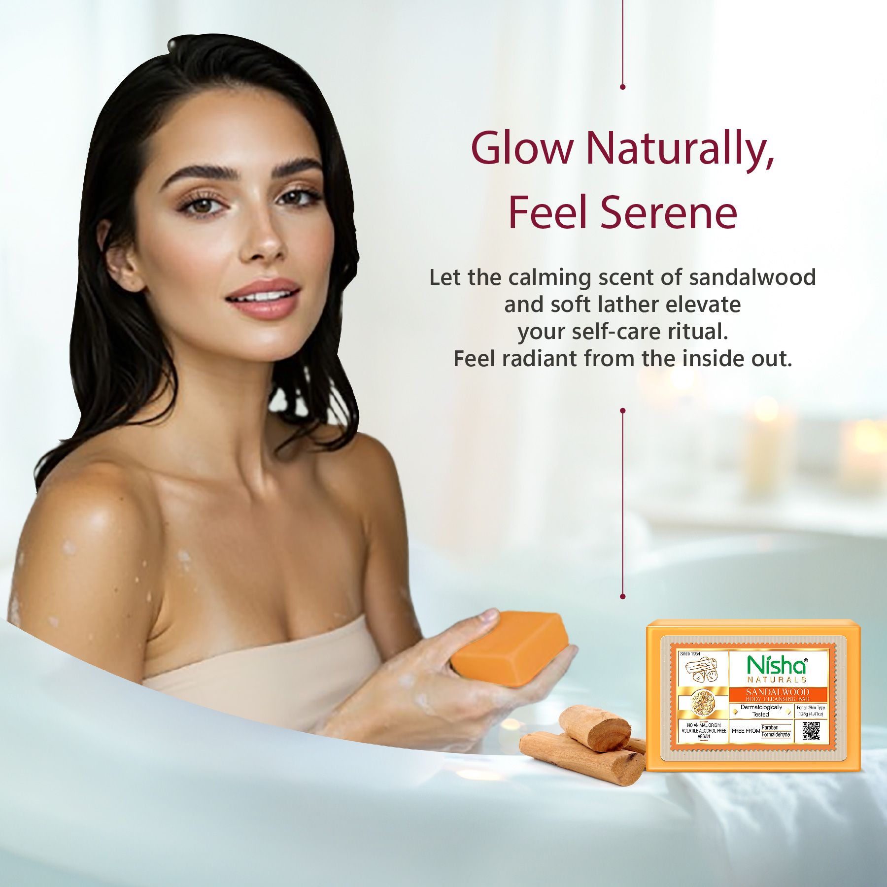 Nisha Sandalwood Body Cleansing Soap Bar 125G – Paraben Free, Vegan, Gentle Cleanse For Soft & Supple Skin, Suitable For All Skin Types, Men & Women image 2