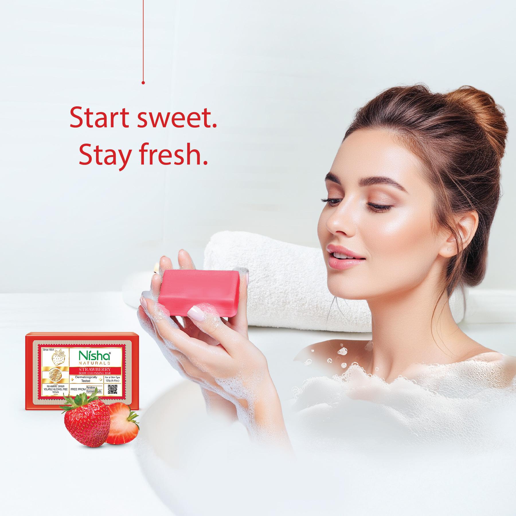Nisha Strawberry Body Cleansing Soap Bar 125G – Paraben Free, Vegan, Gentle Cleanse For Soft & Supple Skin, Suitable For All Skin Types, Men & Women image 2