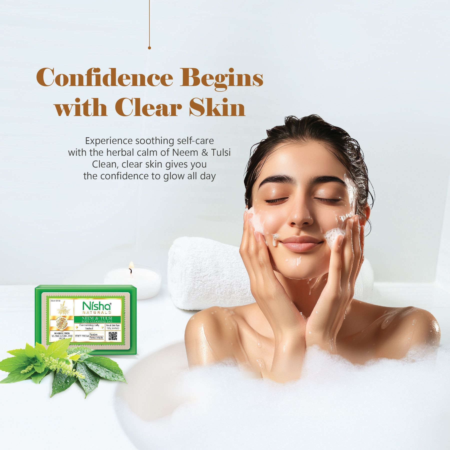 Nisha Neem & Tulsi Body Cleansing Soap Bar 125G – Paraben Free, Vegan, Gentle Cleanse For Soft & Supple Skin, Suitable For All Skin Types, Men & Women image 2