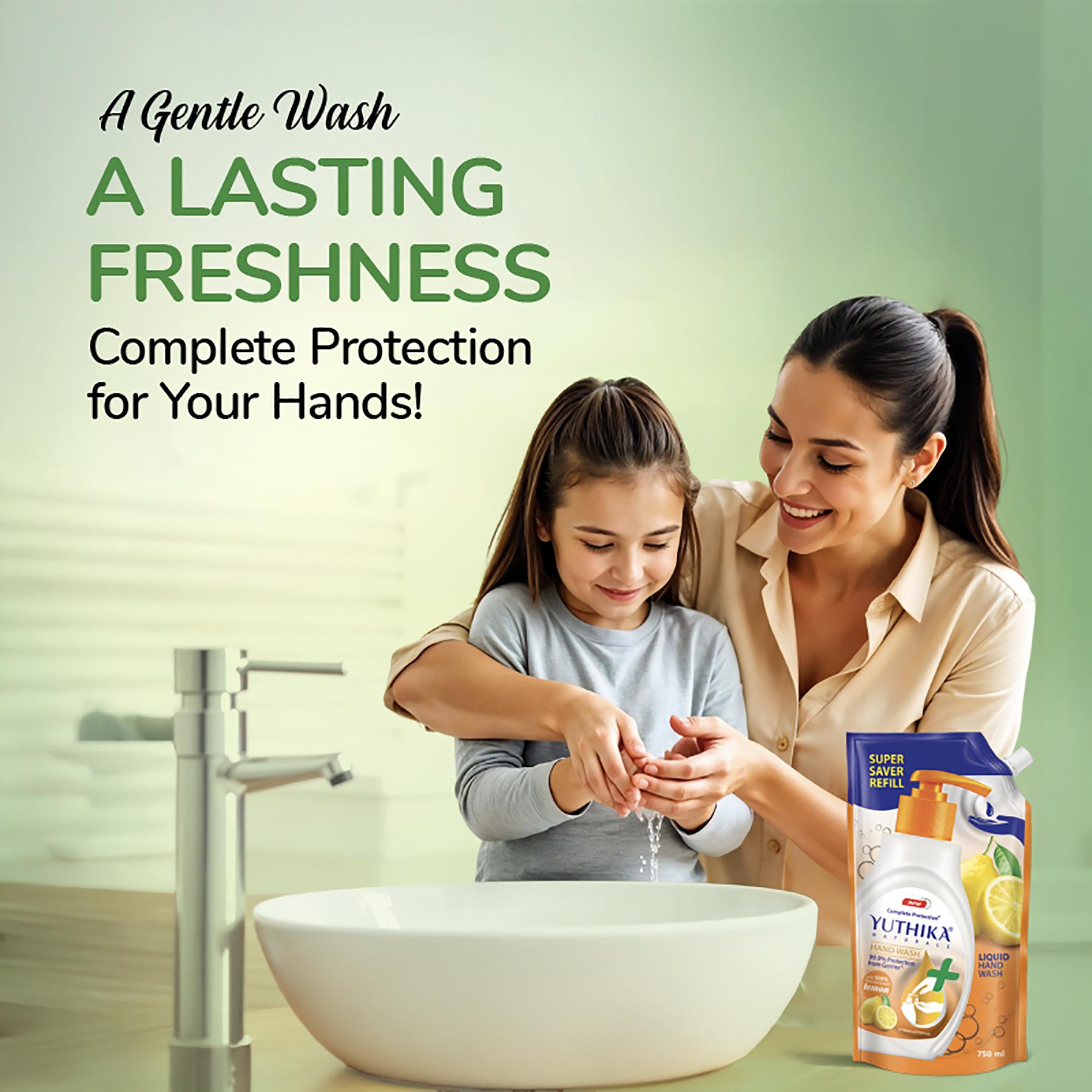 Yuthika Germ Protection Lemon Hand Wash Liquid Refill 750ML | Antibactirial Handwash With Ph Balanced Formula image 2
