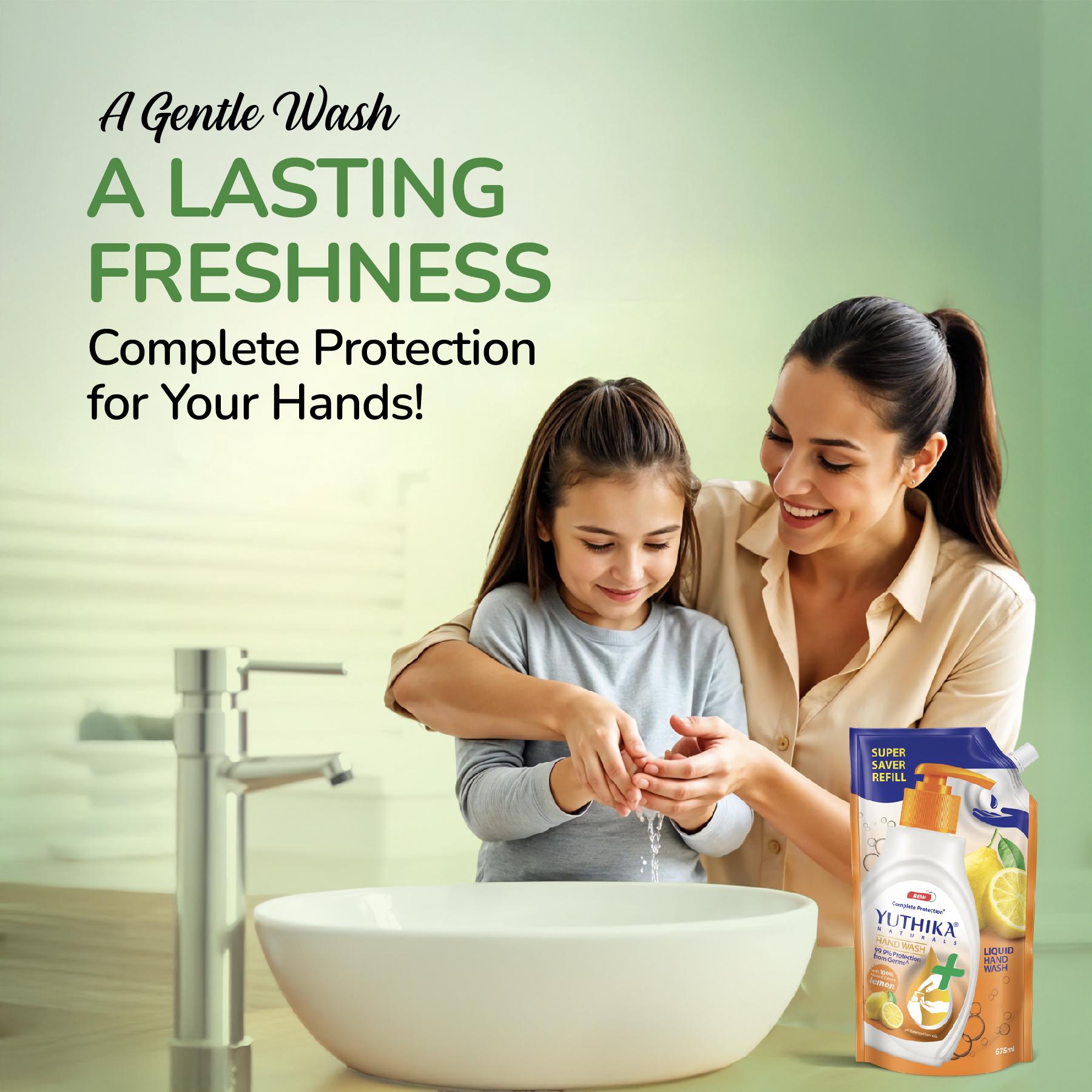 Yuthika Germ Protection Lemon Hand Wash Liquid Refill 675ML | Antibactirial Handwash With Ph Balanced Formula image 2