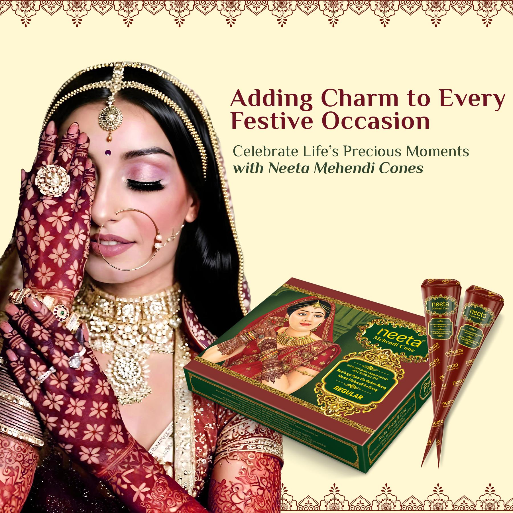 Neeta Mehendi Cone For Hand Design – 12 Henna Cones (20G Each Cone) For Bridal, Wedding & Dulhan Mehndi, Ready-to-use image 2