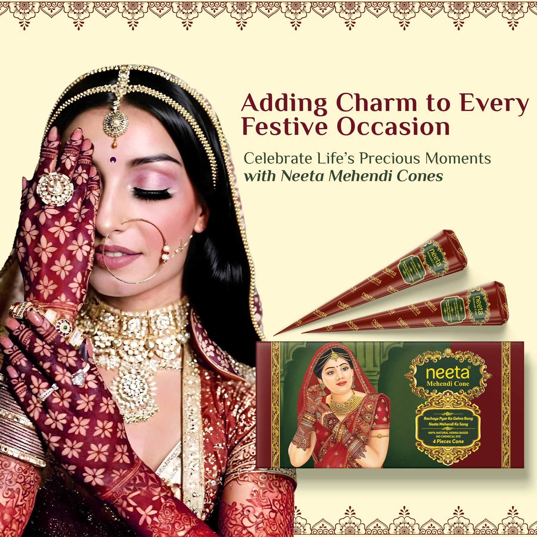 Neeta Mehendi Cone For Hand Design – Pack Of 3 (4 Henna Cones Each, 20G) For Bridal, Wedding & Dulhan Mehndi, Ready-to-use image 2