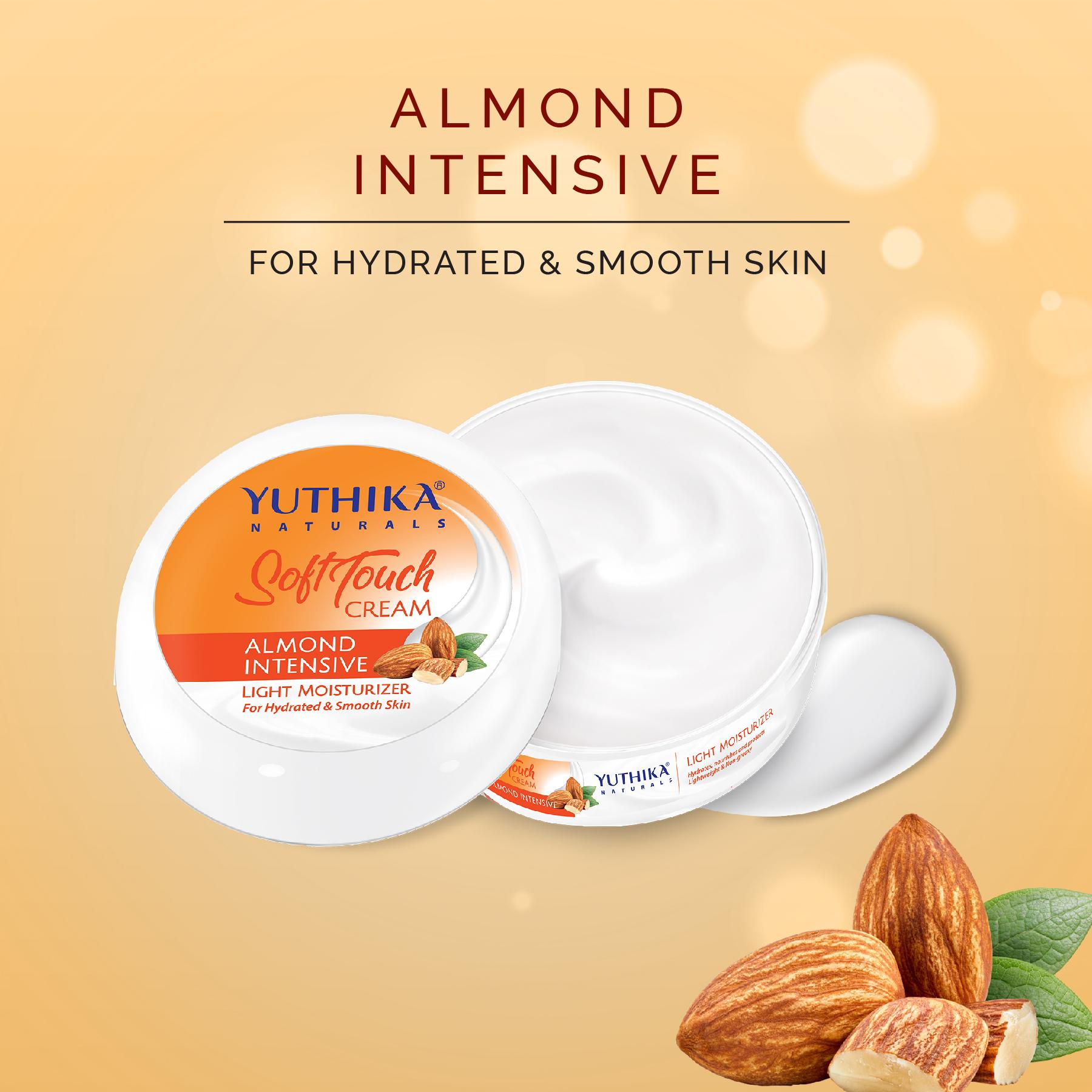 Yuthika Almond Intensive Light Moisturizer Cream 200ML | Non Sticky, Non Greasy, Instant Hydration, Deep Nourishment | For Face, Hand & Body | All Skin Types image 3