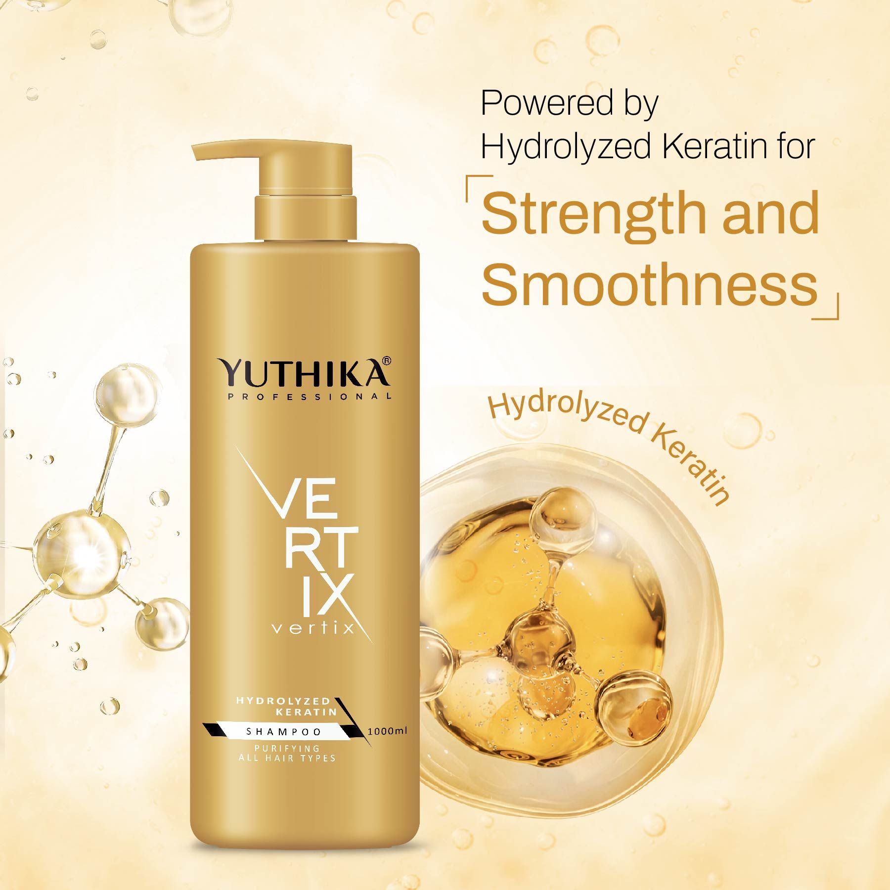 Yuthika Professional Vertix Hydrolyzed Keratin Purifying Shampoo For All Hair Types 1000ML I Deep Cleansing, Removes Dirt, Impurities & Strengthens image 3