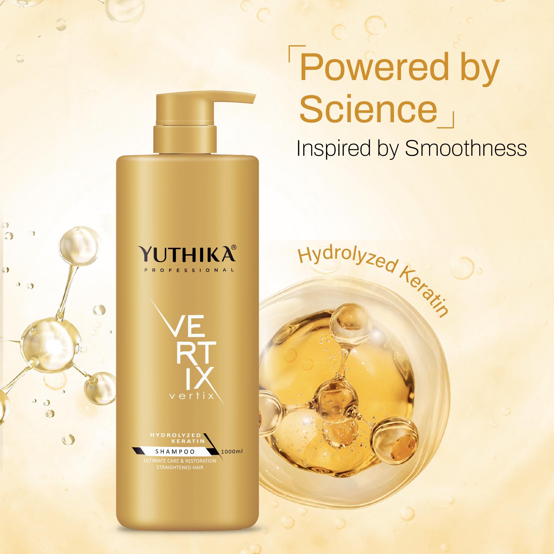 Yuthika Professional Vertix Hydrolyzed Keratin Shampoo Ultimate Care & Restoration 1000ML I Post Care Shampoo For Straightened Hair , Salon Like Smooth Hair image 3
