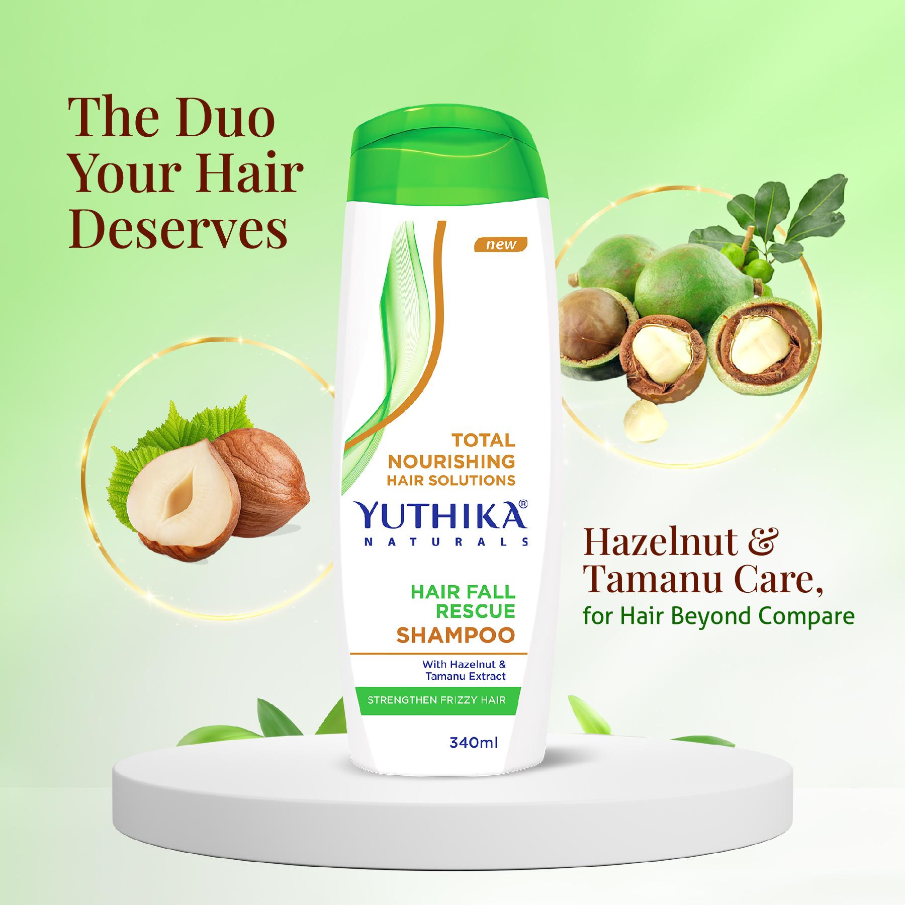 Yuthika Hair Fall Rescue Shampoo For Women & Men 340ML | Anti Hair Fall Shampoo | Strengthens Frizzy Hair | Enriched With Hazelnut & Tamanu Extracts image 3