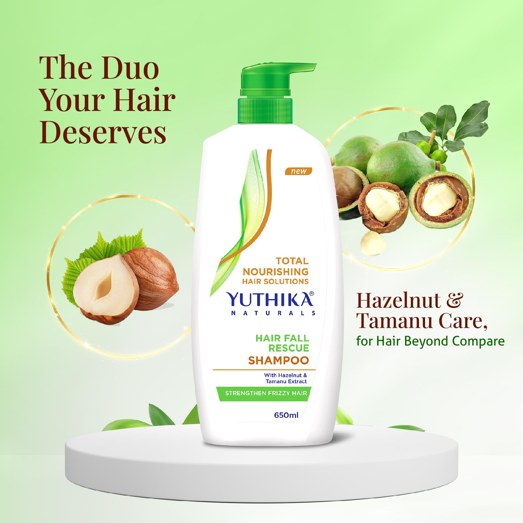 Yuthika Hair Fall Rescue Shampoo For Women & Men 650ML | Anti Hair Fall Shampoo | Strengthens Frizzy Hair | Enriched With Hazelnut & Tamanu Extracts image 3