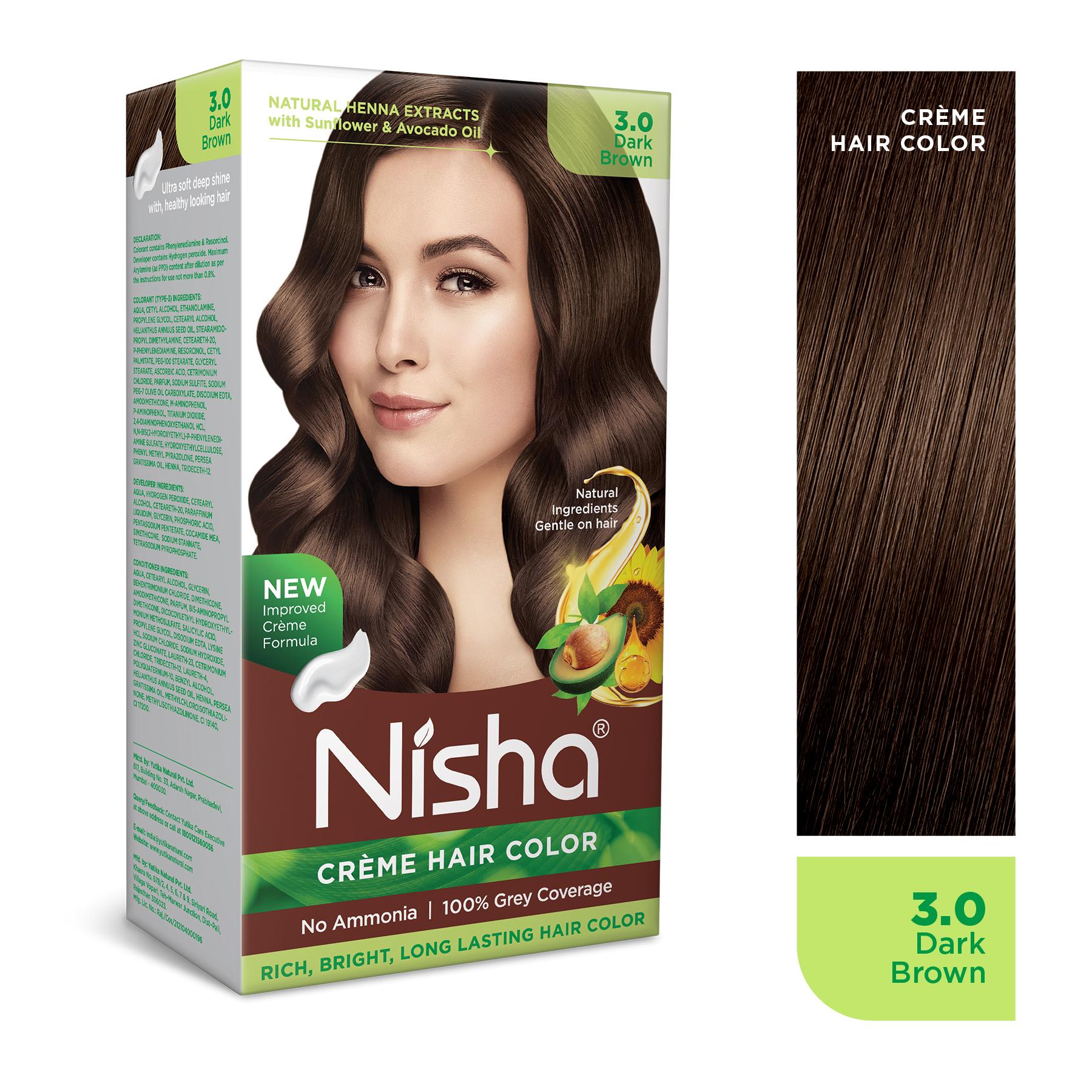 Nisha Creme Hair Color For Women - Dark Brown, 60G+60ML, Long-lasting, 100% Grey Coverage Permanent Hair Colour For Soft, Shiny, Healthy Hair image 3