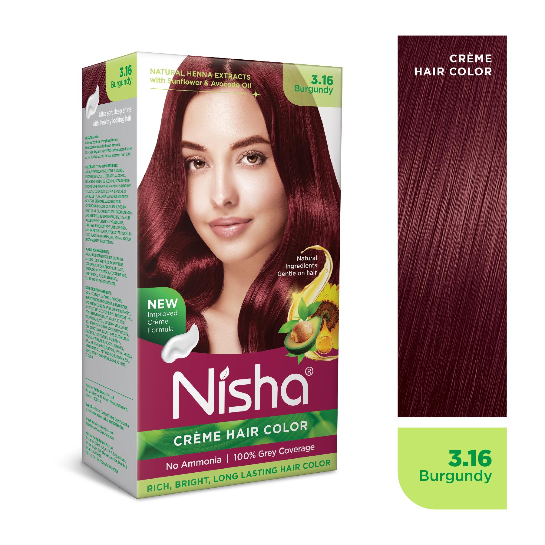 Nisha Creme Hair Color For Women - Burgundy, 60G+60ML, Long-lasting, 100% Grey Coverage Permanent Hair Colour For Soft, Shiny, Healthy Hair image 3
