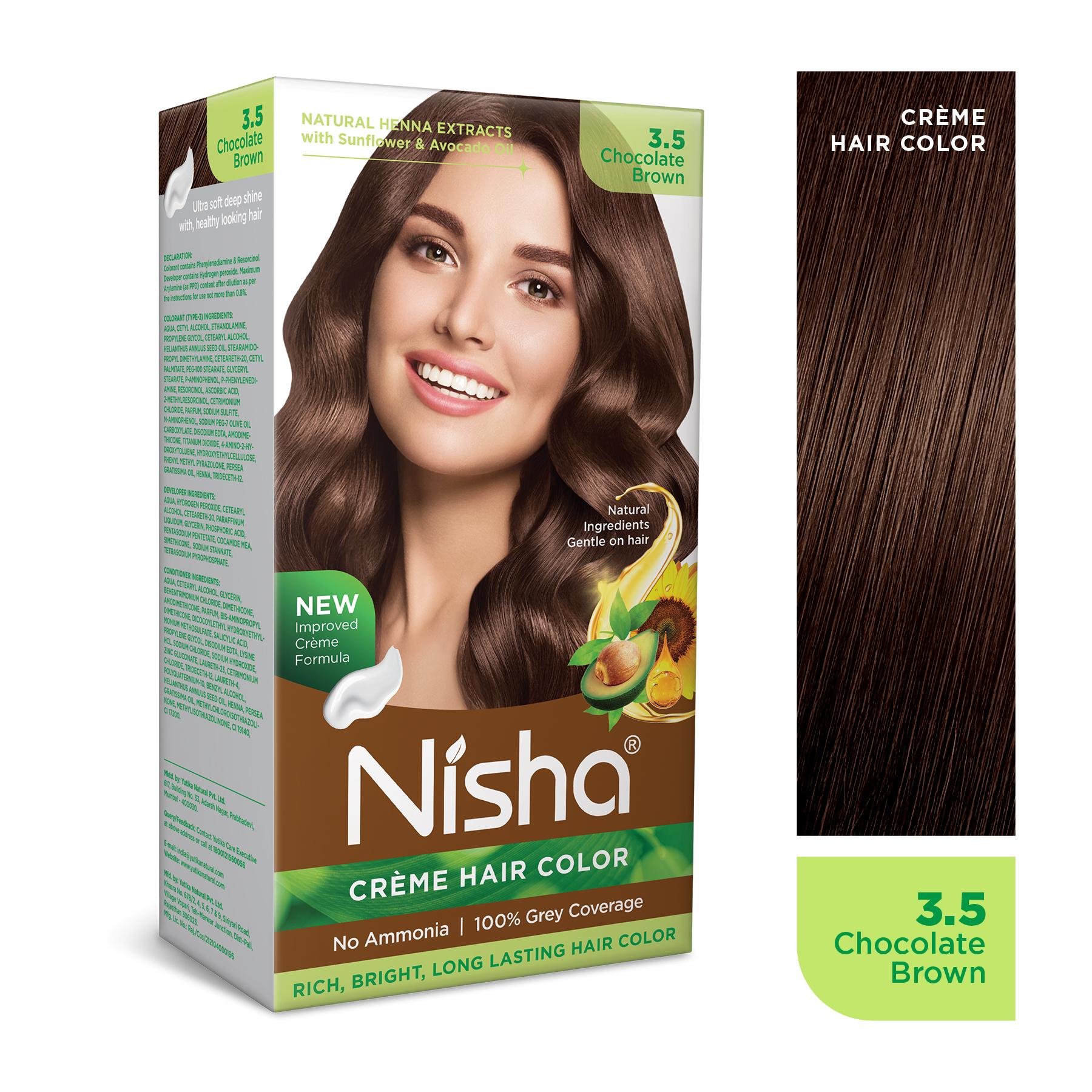 Nisha Creme Hair Color For Women - Chocolate Brown, 60G+60ML, Long-lasting, 100% Grey Coverage Permanent Hair Colour For Soft, Shiny, Healthy Hair image 3