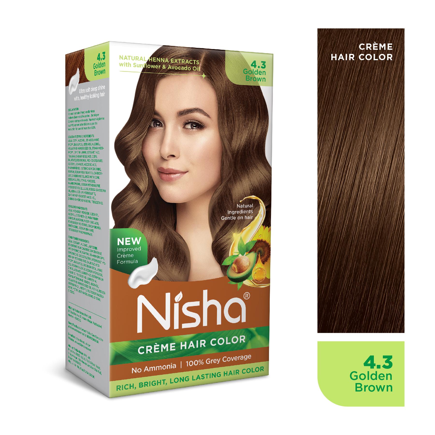 Nisha Creme Hair Color For Women - Golden Brown, 60G+60ML, Long-lasting, 100% Grey Coverage Permanent Hair Colour For Soft, Shiny, Healthy Hair image 3