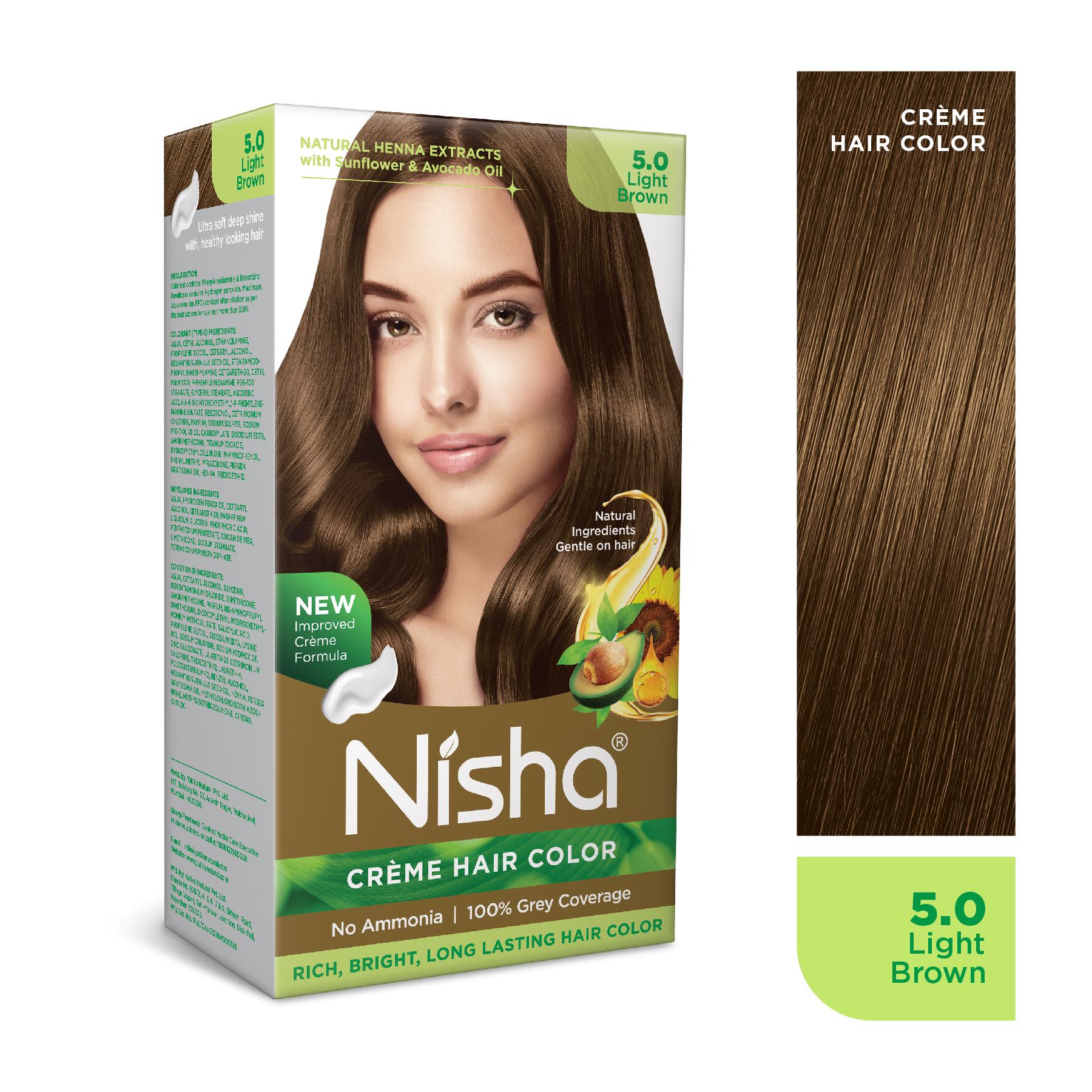 Nisha Creme Hair Color For Women - Light Brown, 60G+60ML, Long-lasting, 100% Grey Coverage Permanent Hair Colour For Soft, Shiny, Healthy Hair image 3