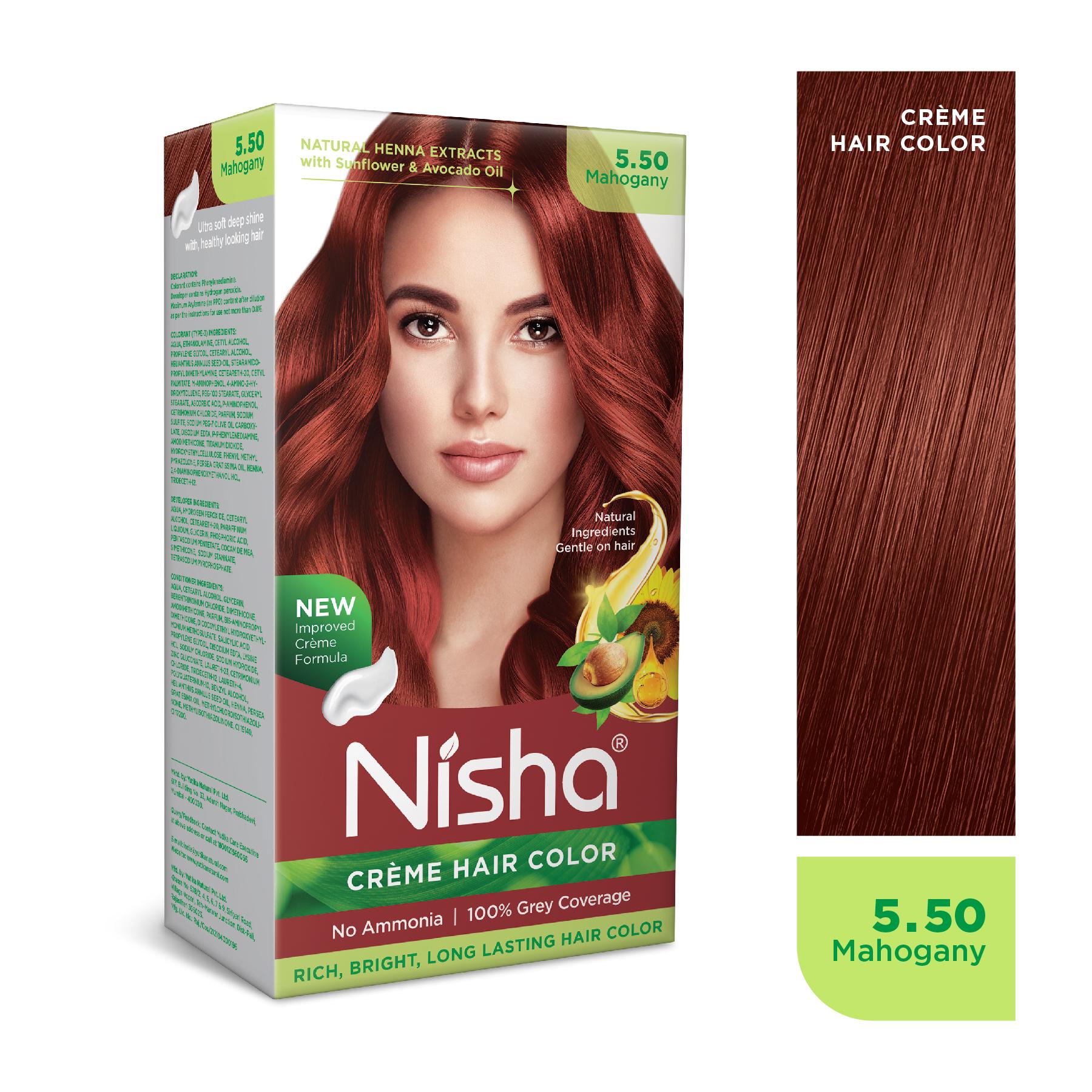 Nisha Creme Hair Color For Women - Mahogany, 60G+60ML, Long-lasting, 100% Grey Coverage Permanent Hair Colour For Soft, Shiny, Healthy Hair image 3