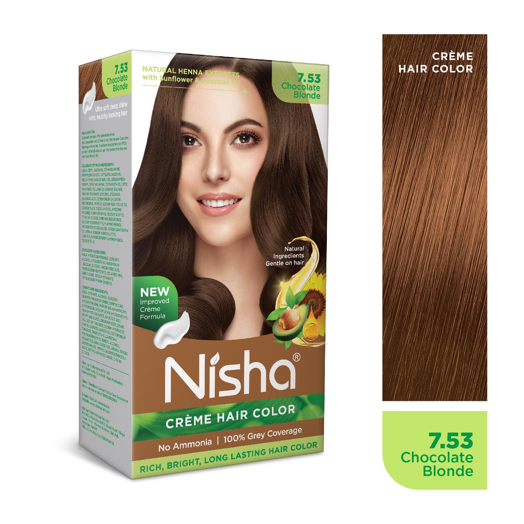 Nisha Creme Hair Color For Women - Chocolate Blonde, 60G+60ML, Long-lasting, 100% Grey Coverage Permanent Hair Colour For Soft, Shiny, Healthy Hair image 3