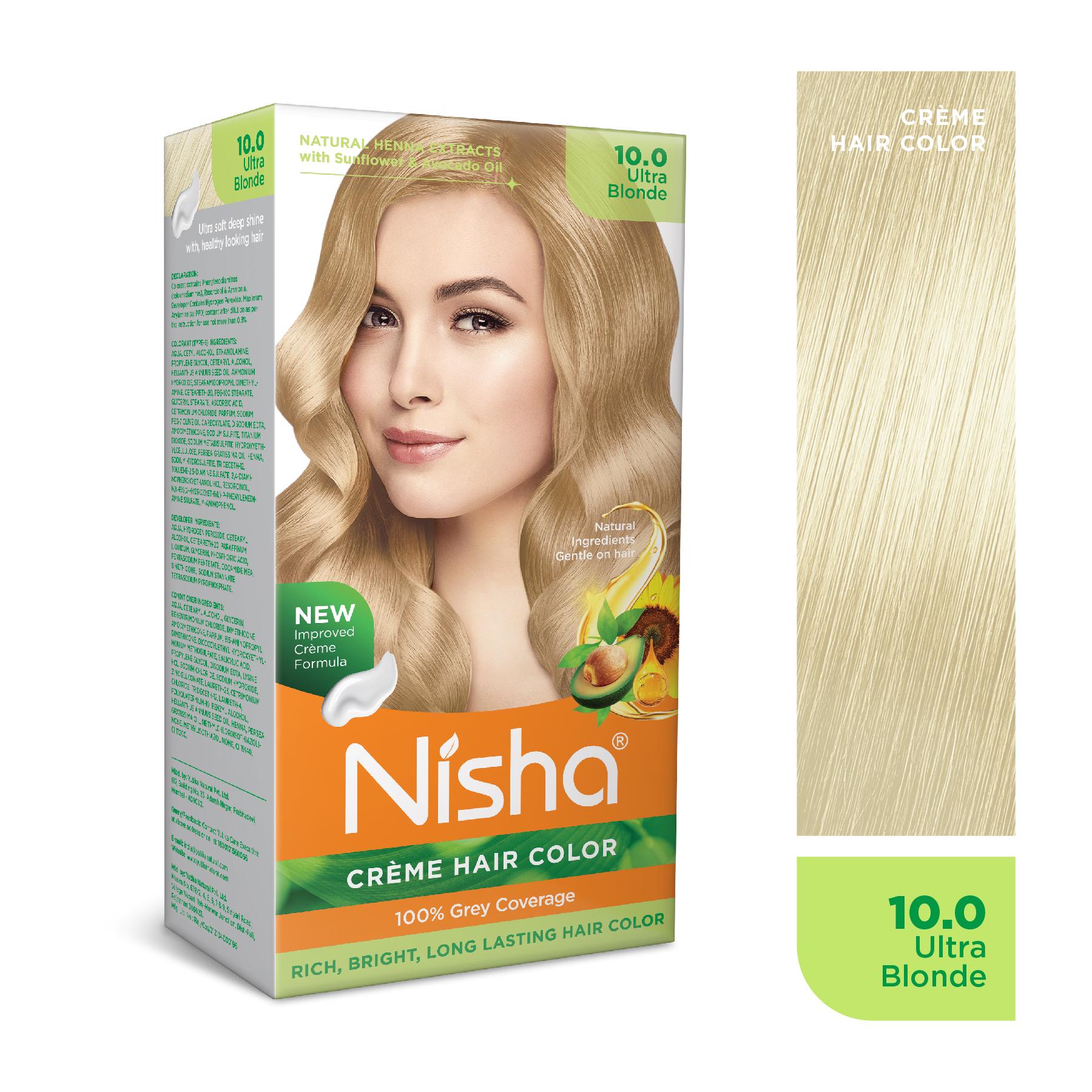 Nisha Creme Hair Color For Women - Ultra Blonde, 60G+90ML, Long-lasting, 100% Grey Coverage Permanent Hair Colour For Soft, Shiny, Healthy Hair image 3
