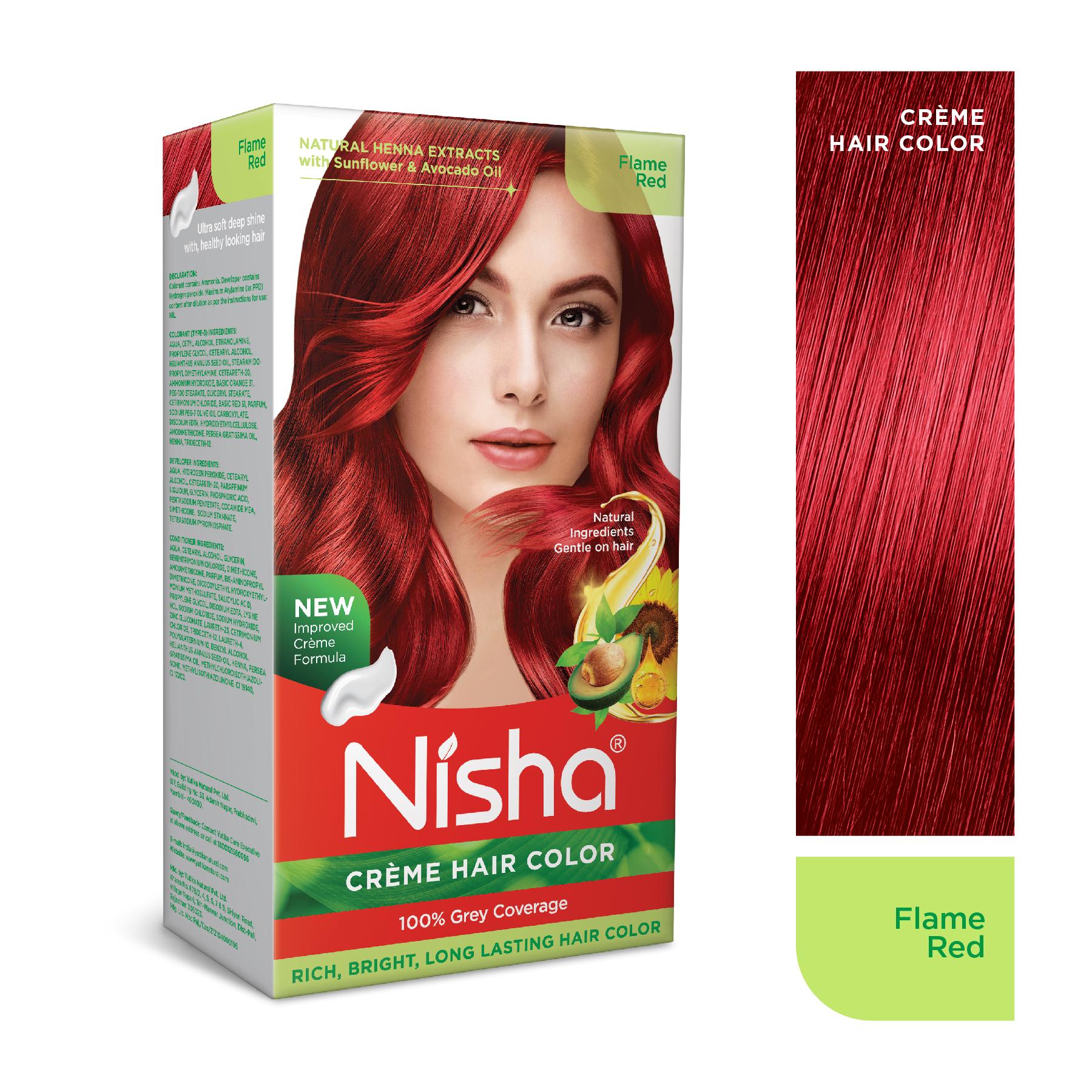 Nisha Creme Hair Color For Women - Flame Red, 60G+90ML, Long-lasting, 100% Grey Coverage Permanent Hair Colour For Soft, Shiny, Healthy Hair image 3