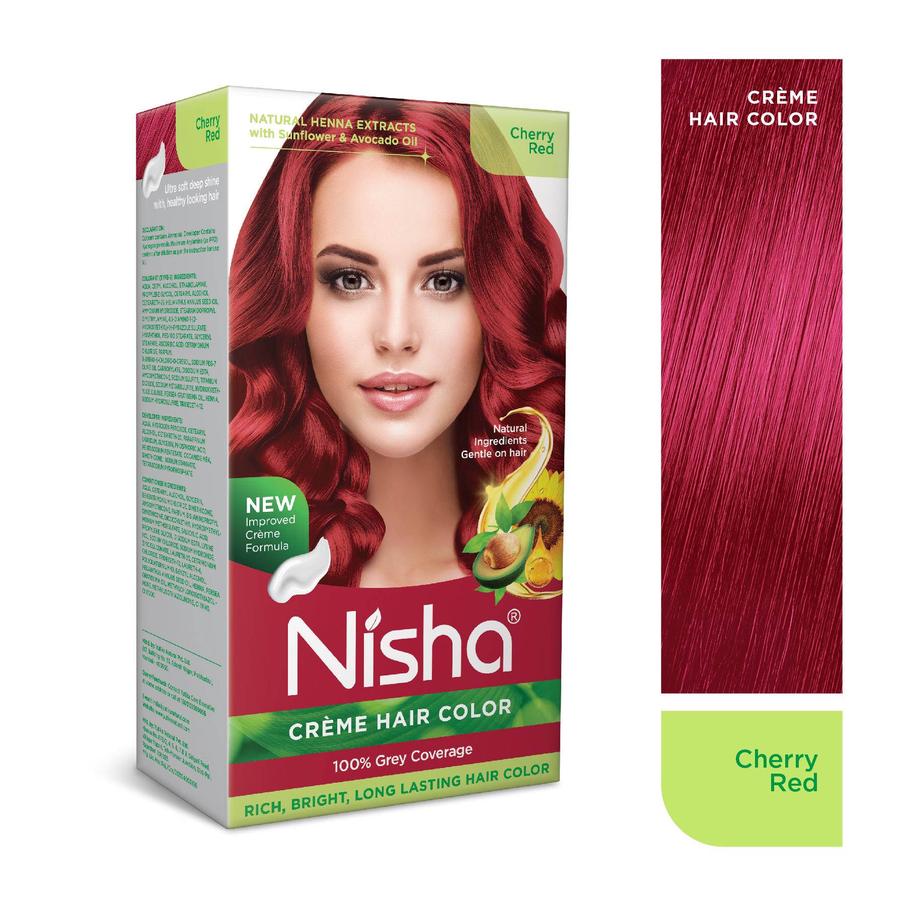 Nisha Creme Hair Color For Women - Cherry Red, 60G+60ML, Long-lasting, 100% Grey Coverage Permanent Hair Colour For Soft, Shiny, Healthy Hair image 3