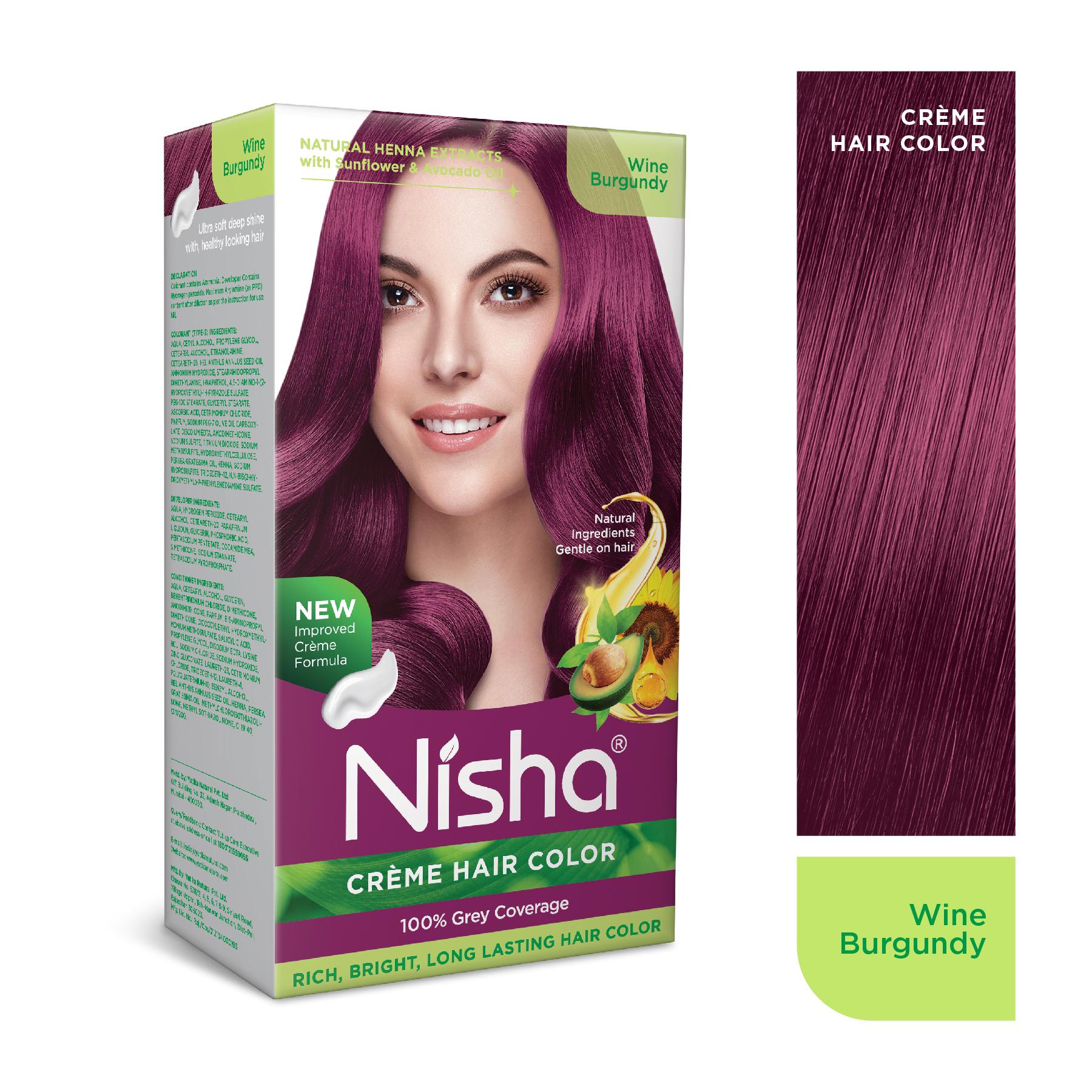Nisha Creme Hair Color For Women - Wine Burgundy, 60G+60ML, Long-lasting, 100% Grey Coverage Permanent Hair Colour For Soft, Shiny, Healthy Hair image 3