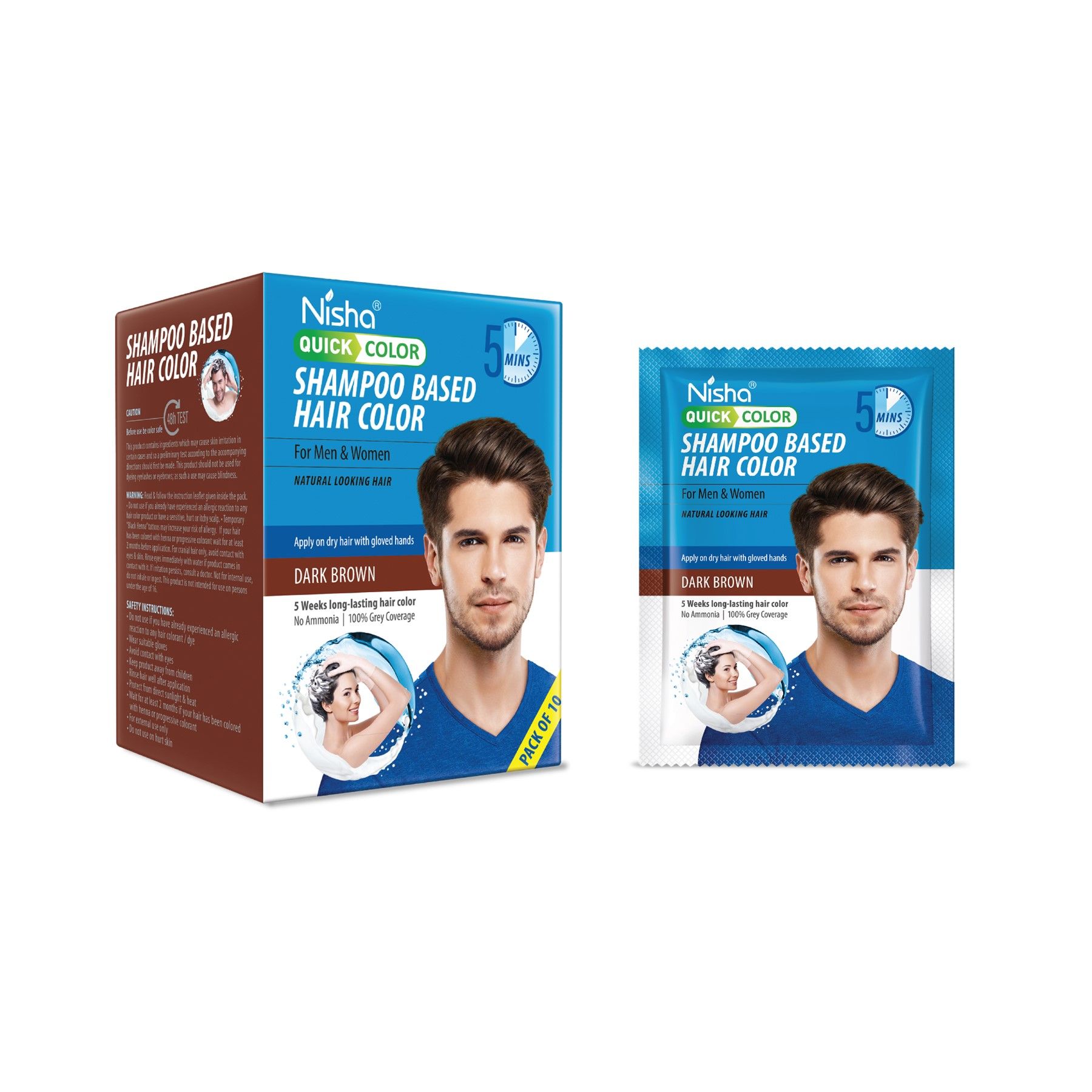 Nisha Quick Color Shampoo Hair Color, Ammonia Free, 100% Grey Coverage, Long Lasting Colour Up To 5 Weeks, Easy, Mess-free Use For Men & Women, Dark Brown (200ML) image 3