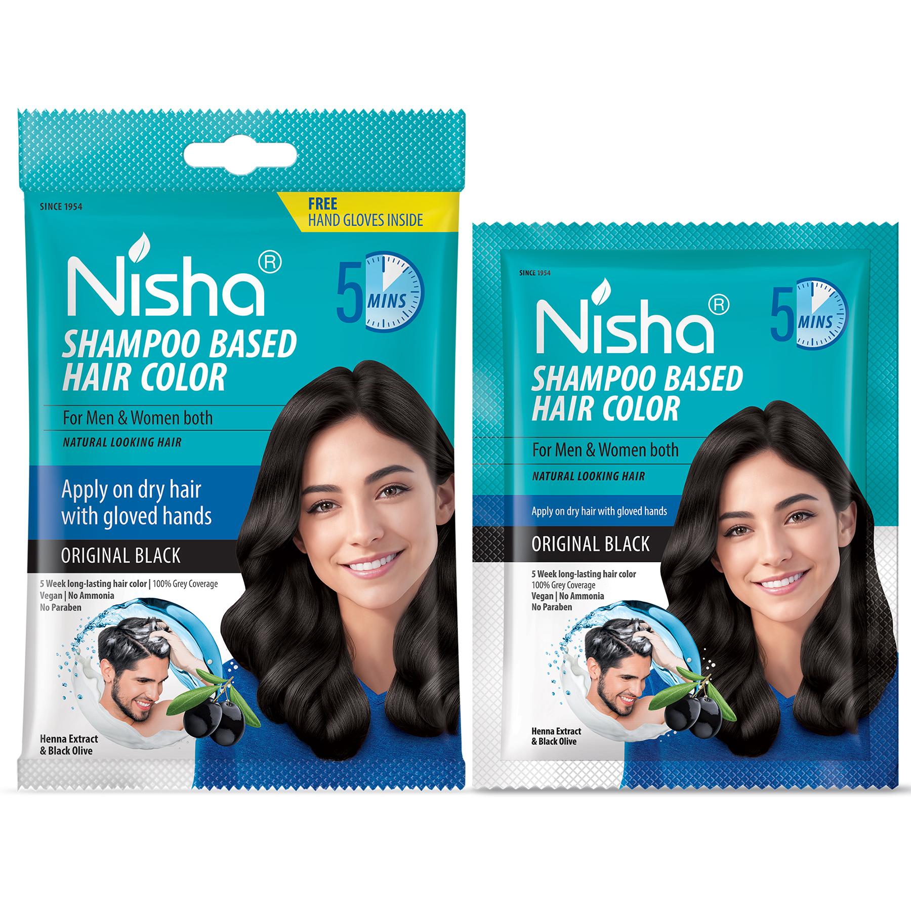 Nisha Quick Color Shampoo Hair Color, Ammonia Free, 100% Grey Coverage, Long Lasting Colour Up To 5 Weeks, Easy, Mess-free Use For Men & Women, Original Black (160ML) image 3