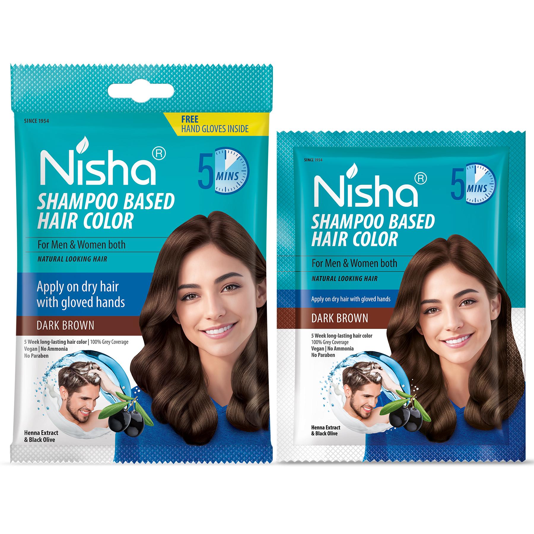 Nisha Quick Color Shampoo Hair Color, Ammonia Free, 100% Grey Coverage, Long Lasting Colour Up To 5 Weeks, Easy, Mess-free Use For Men & Women, Dark Brown (160ML) image 3