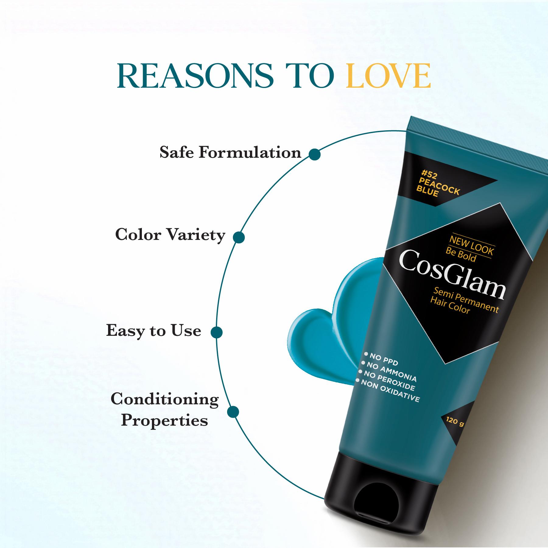 Cosglam Semi Permanent Hair Color For Women & Men, (120G, #52 Peacock Blue) Enriched With Conditioner, Glossy Finish, No Ammonia, No Peroxide & Non Oxidative image 3