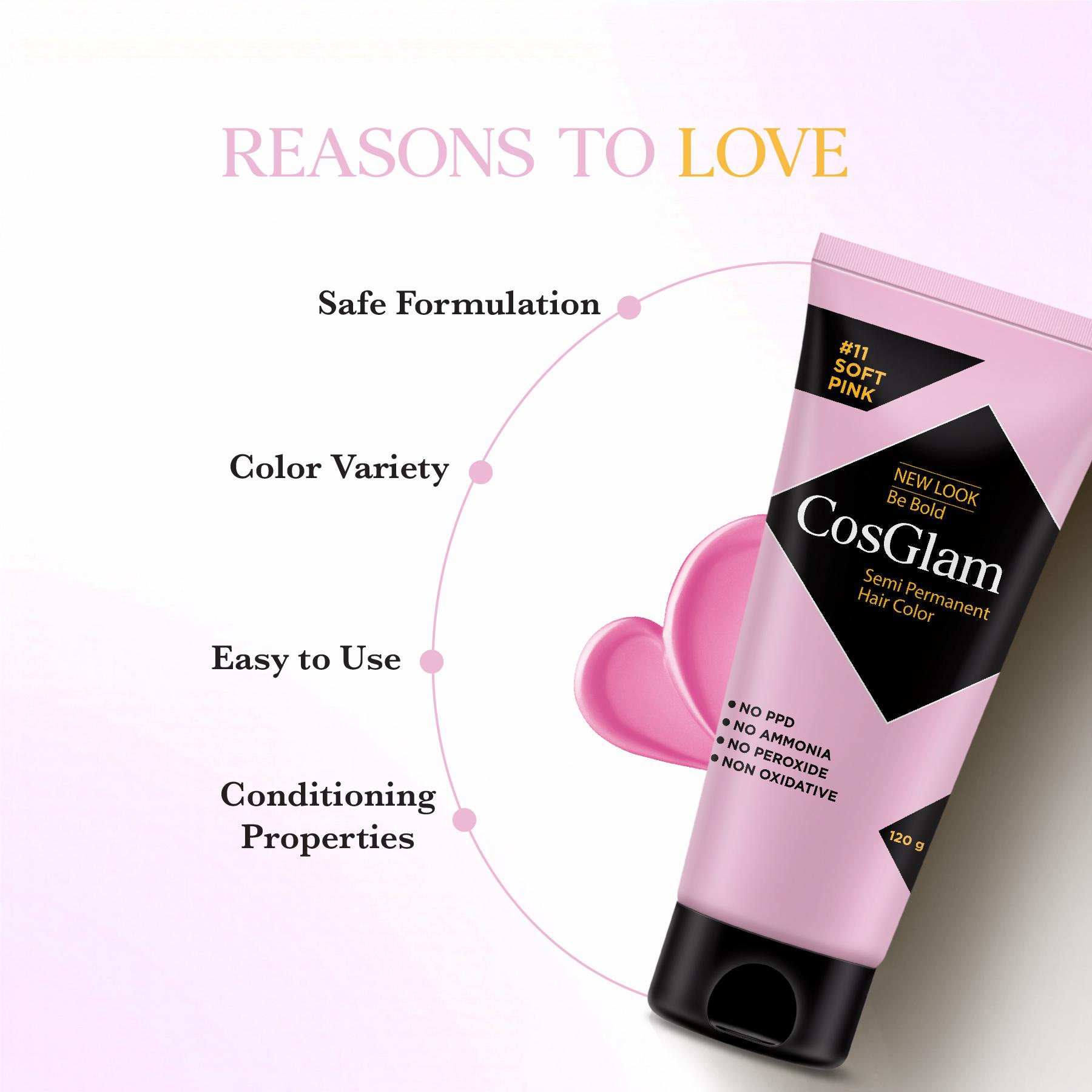Cosglam Semi Permanent Hair Color For Women & Men, (120G, #11 Soft Pink) Enriched With Conditioner, Glossy Finish, No Ammonia, No Peroxide & Non Oxidative image 3