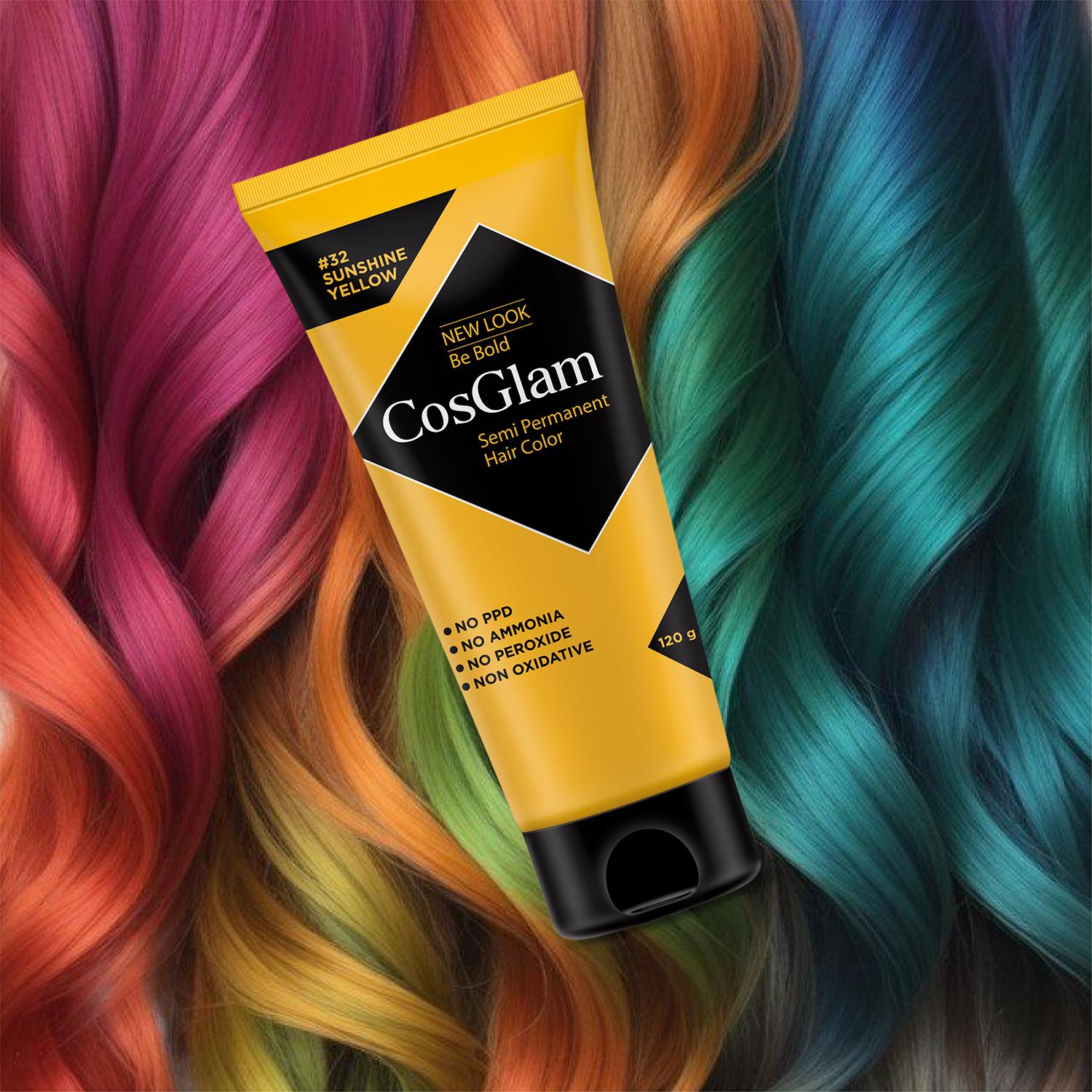 Cosglam Semi Permanent Hair Color For Women & Men, (120G, #32 Sushine Yellow) Enriched With Conditioner, Glossy Finish, No Ammonia, No Peroxide & Non Oxidative image 3