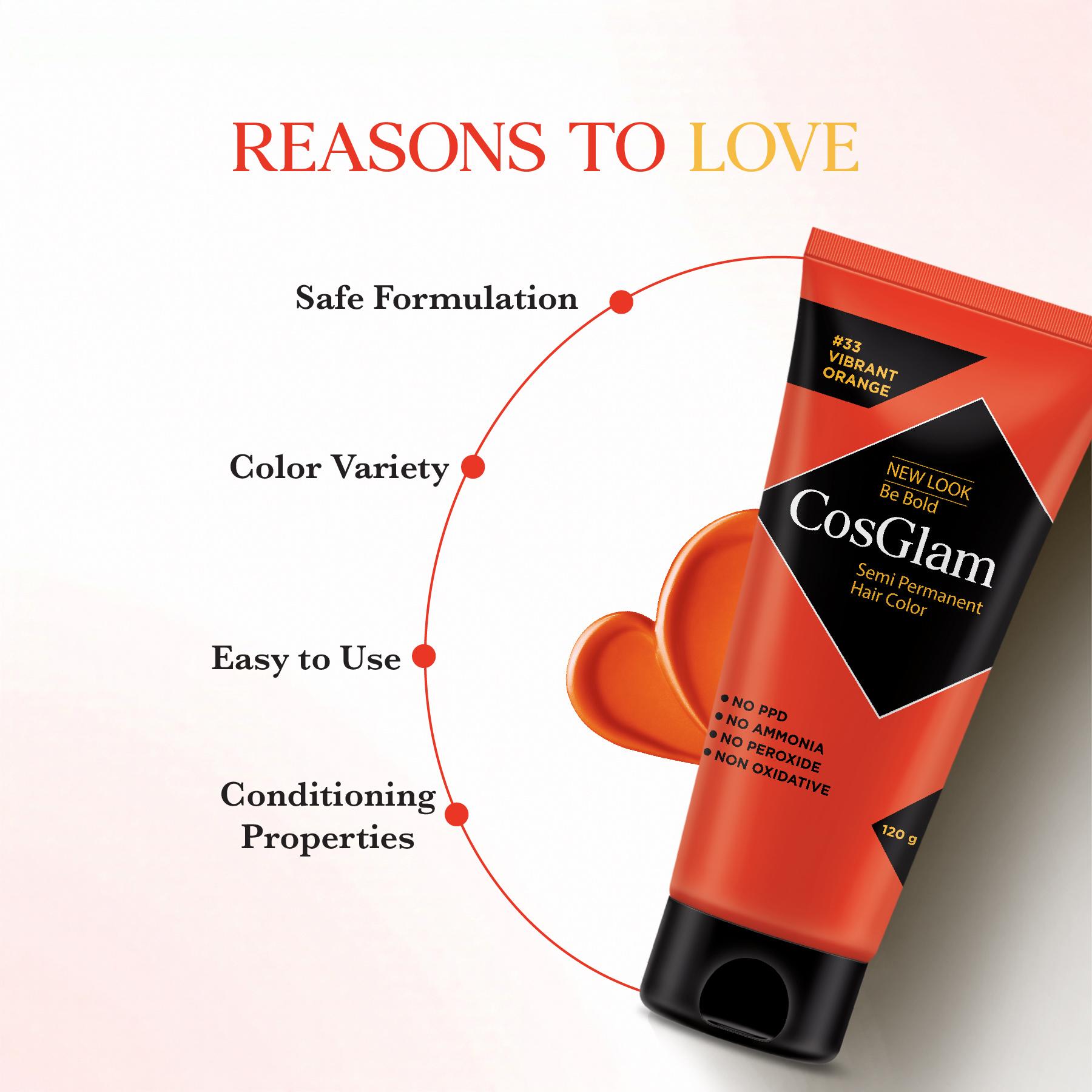 Cosglam Semi Permanent Hair Color For Women & Men, (120G, #33 Vibrant Orange) Enriched With Conditioner, Glossy Finish, No Ammonia, No Peroxide & Non Oxidative image 3