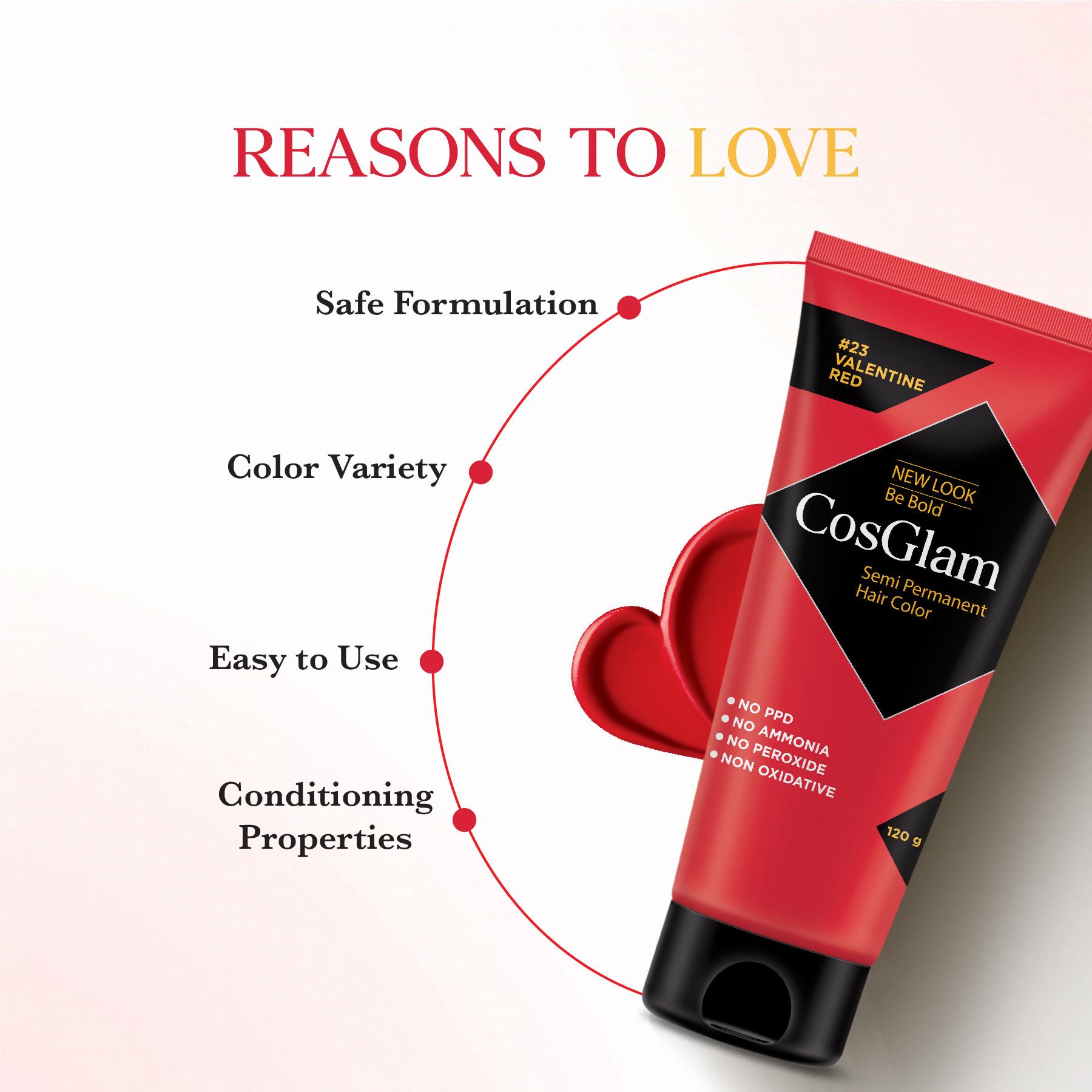 Cosglam Semi Permanent Hair Color For Women & Men, (120G, #23 Valentine Red) Enriched With Conditioner, Glossy Finish, No Ammonia, No Peroxide & Non Oxidative image 3