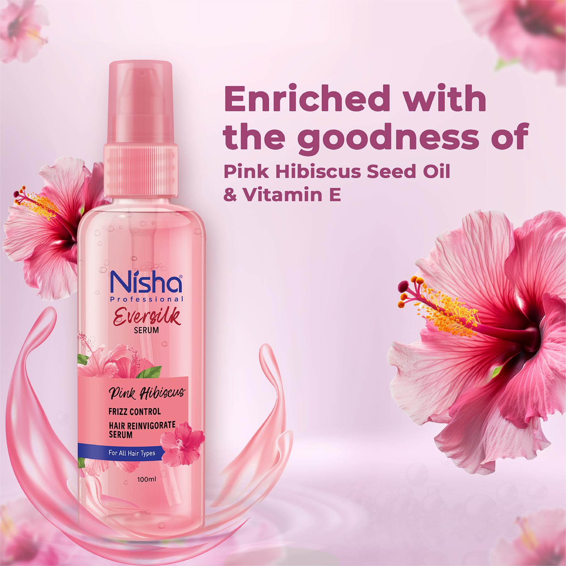 Nisha Hair Serum Eversilk Pink Hibiscus Serum 100ML - Hair Serum For Dry Frizzy Hair, Hair Serum For Women & Men, Serum For Hair Smoothing image 3