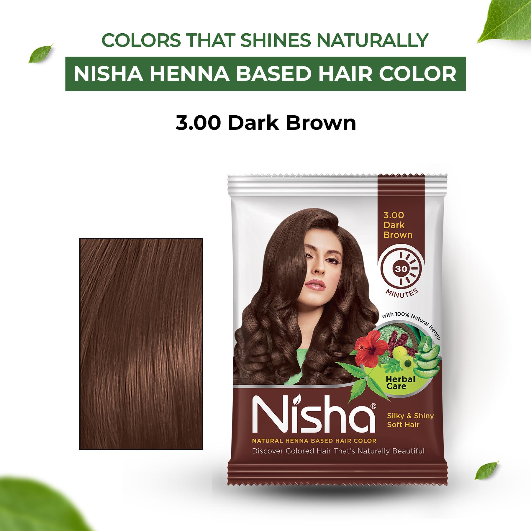 Nisha Hair Colour For Women - Dark Brown, 25G Each (PACK Of 10) | Herbal Conditioning | 100% Henna-based Hair Colour image 3