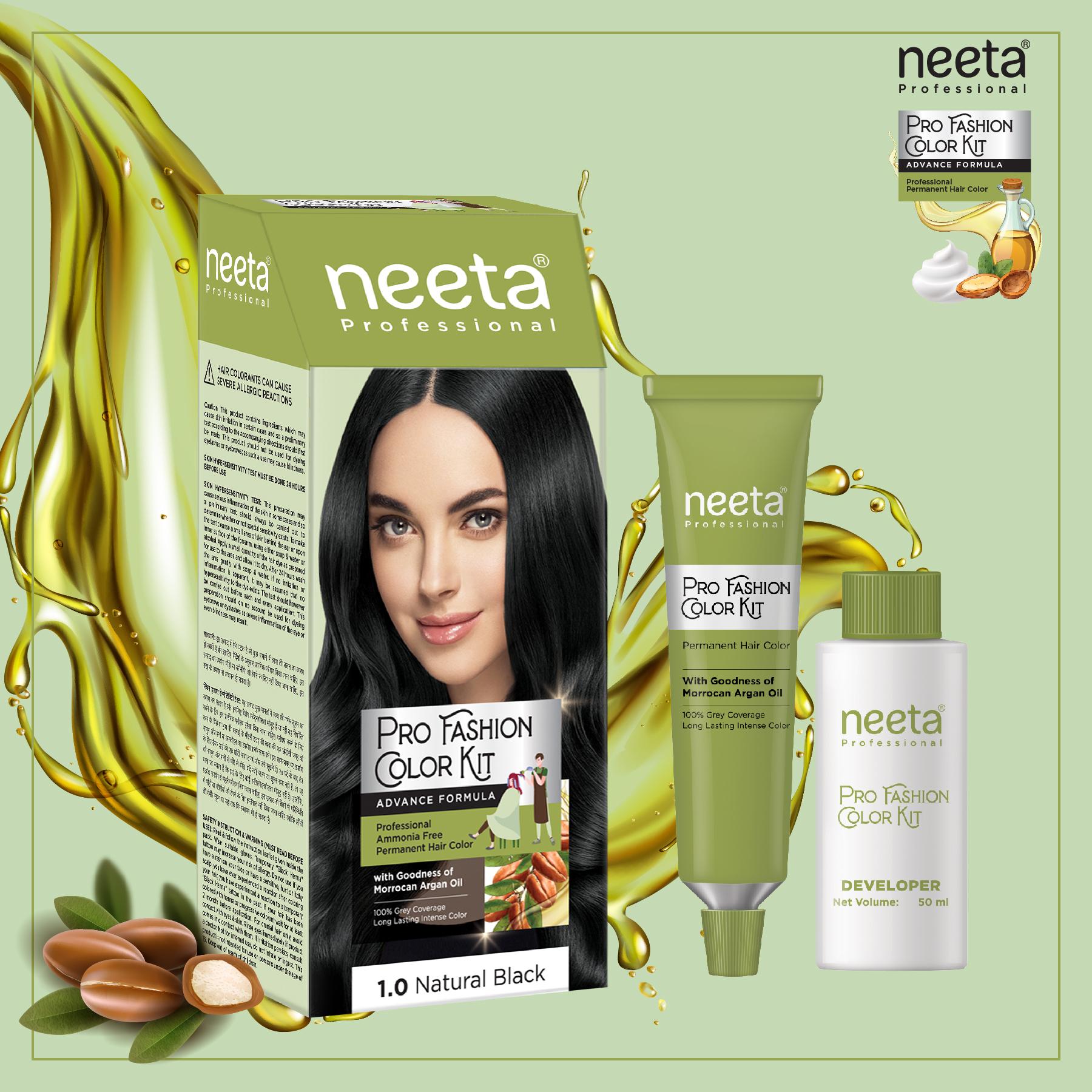 Neeta Professional Fashion Color Kit Permanent Hair Color Natural Black.1.0 image 3