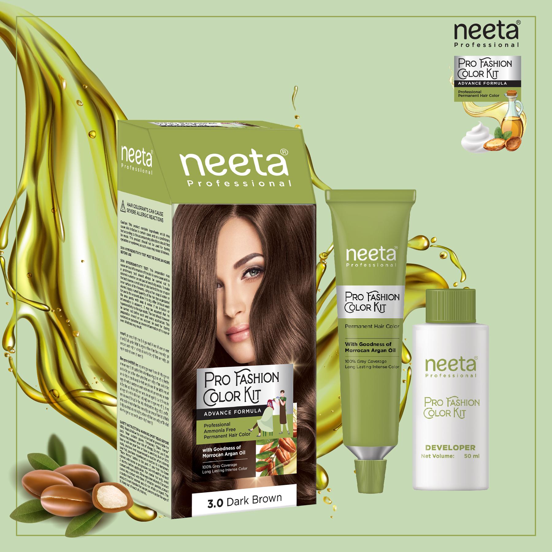 Neeta Professional Fashion Color Kit Permanent Hair Color Dark Brown 3.0 image 3