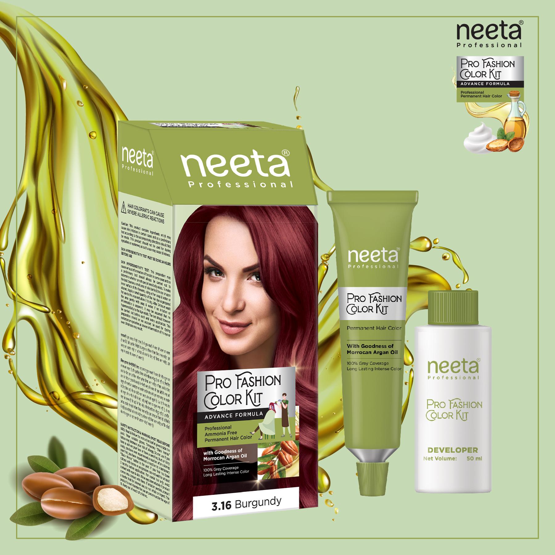 Neeta Professional Fashion Color Kit Permanent Hair Color Burgundy 3.16 image 3