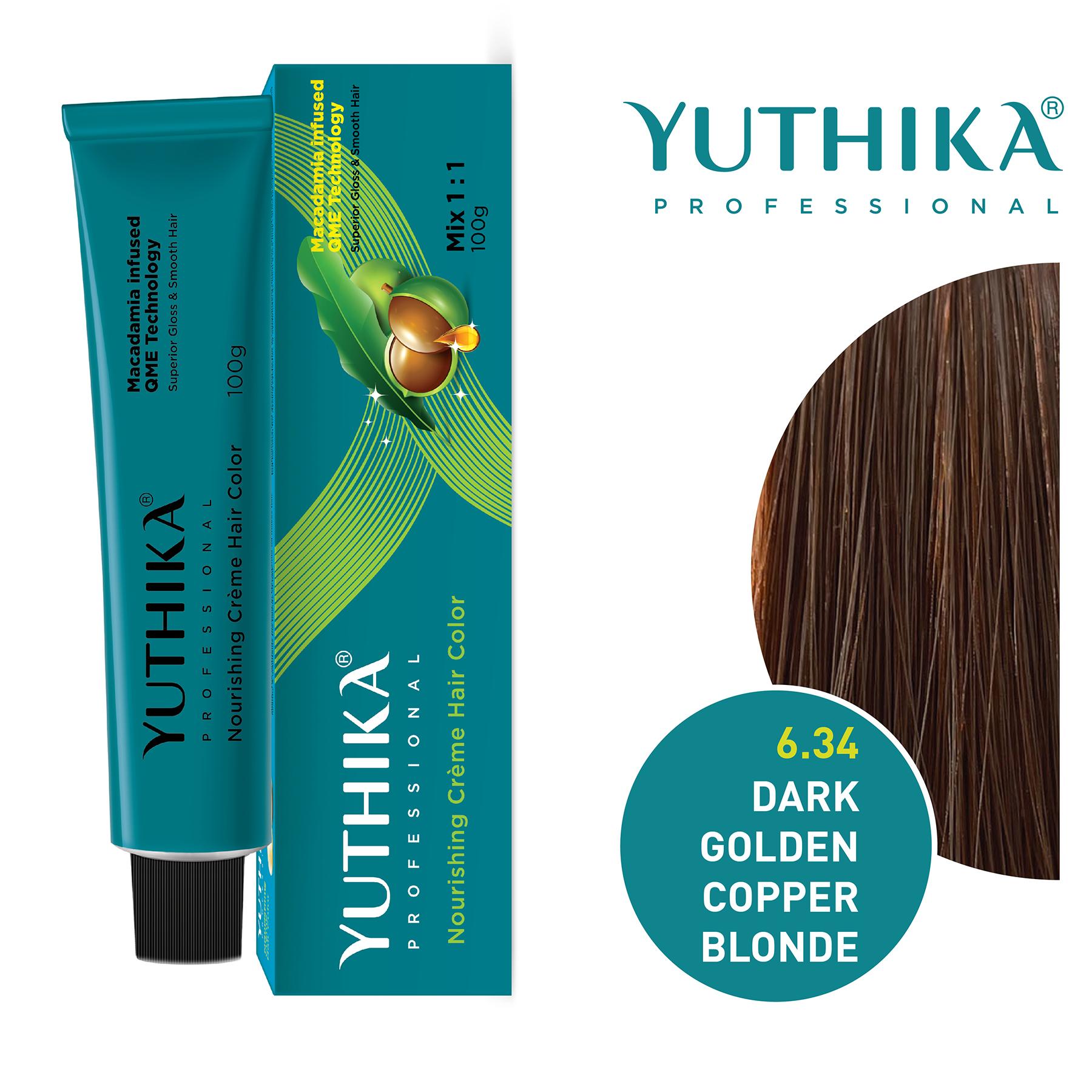Yuthika Professional Creme Hair Color 100G Dark Golden Copper Blonde 6.34 image 3