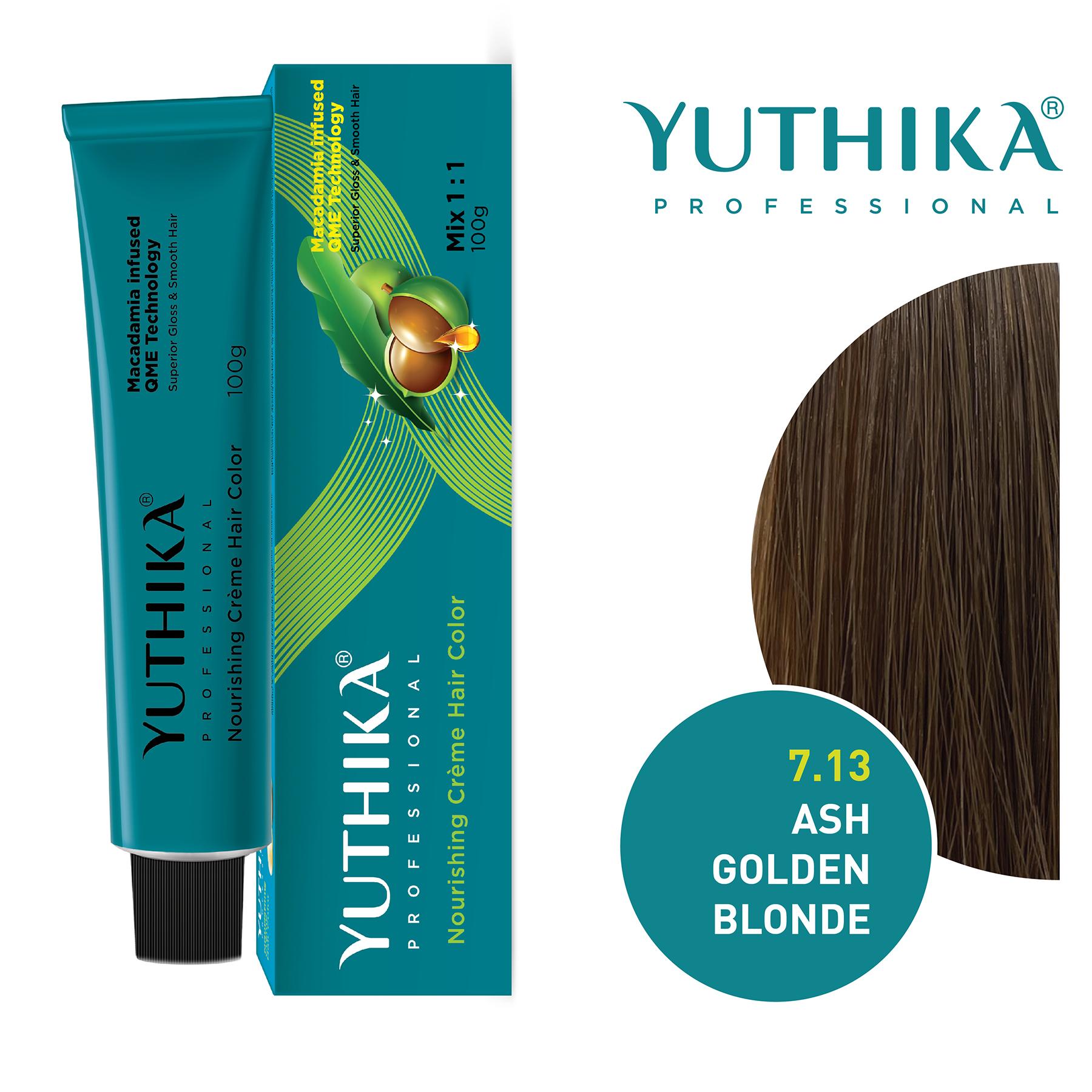 Yuthika Professional Creme Hair Color 100G Ash Golden Blonde 7.13 image 3