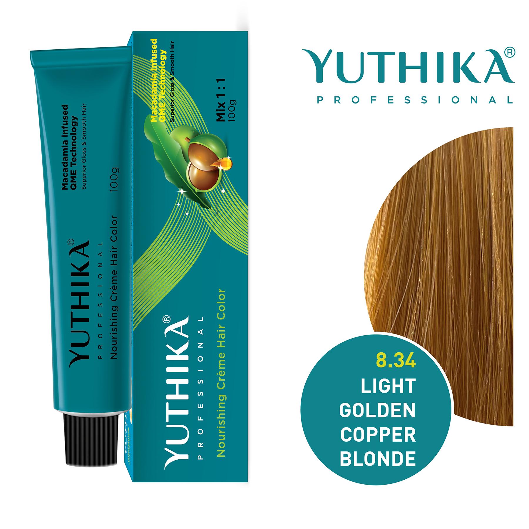 Yuthika Professional Creme Hair Color 100G Light Golden Copper Blonde 8.34 image 3