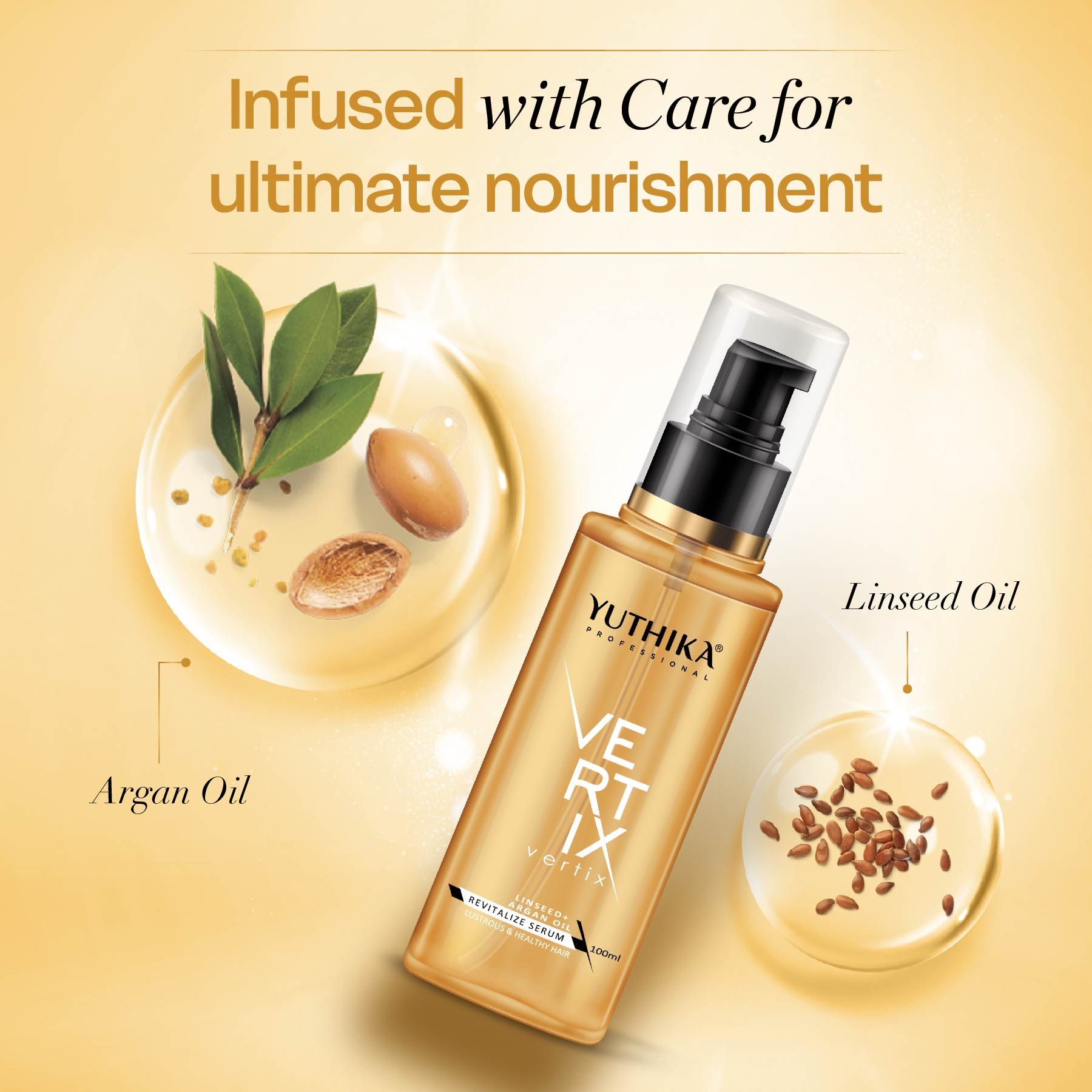 Yuthika Professional Vertix Revitalize Hair Serum 100ML With Linseed & Argan Oil For Dry, Frizzy, Curly & Wavy Hair For Women & Men image 3