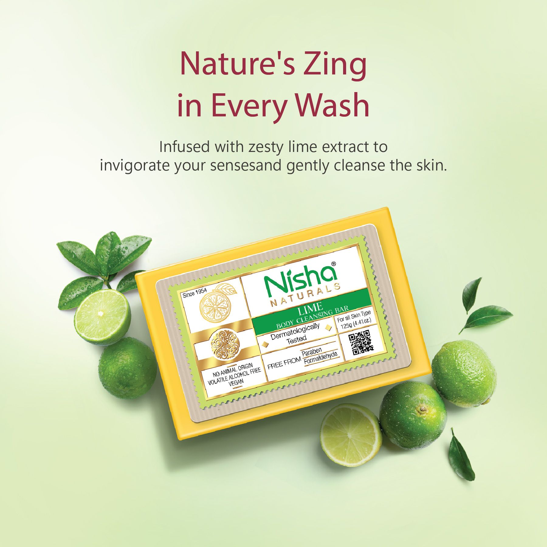 Nisha Lime Body Cleansing Soap Bar 125G – Paraben Free, Vegan, Gentle Cleanse For Soft & Supple Skin, Suitable For All Skin Types, Men & Women image 3