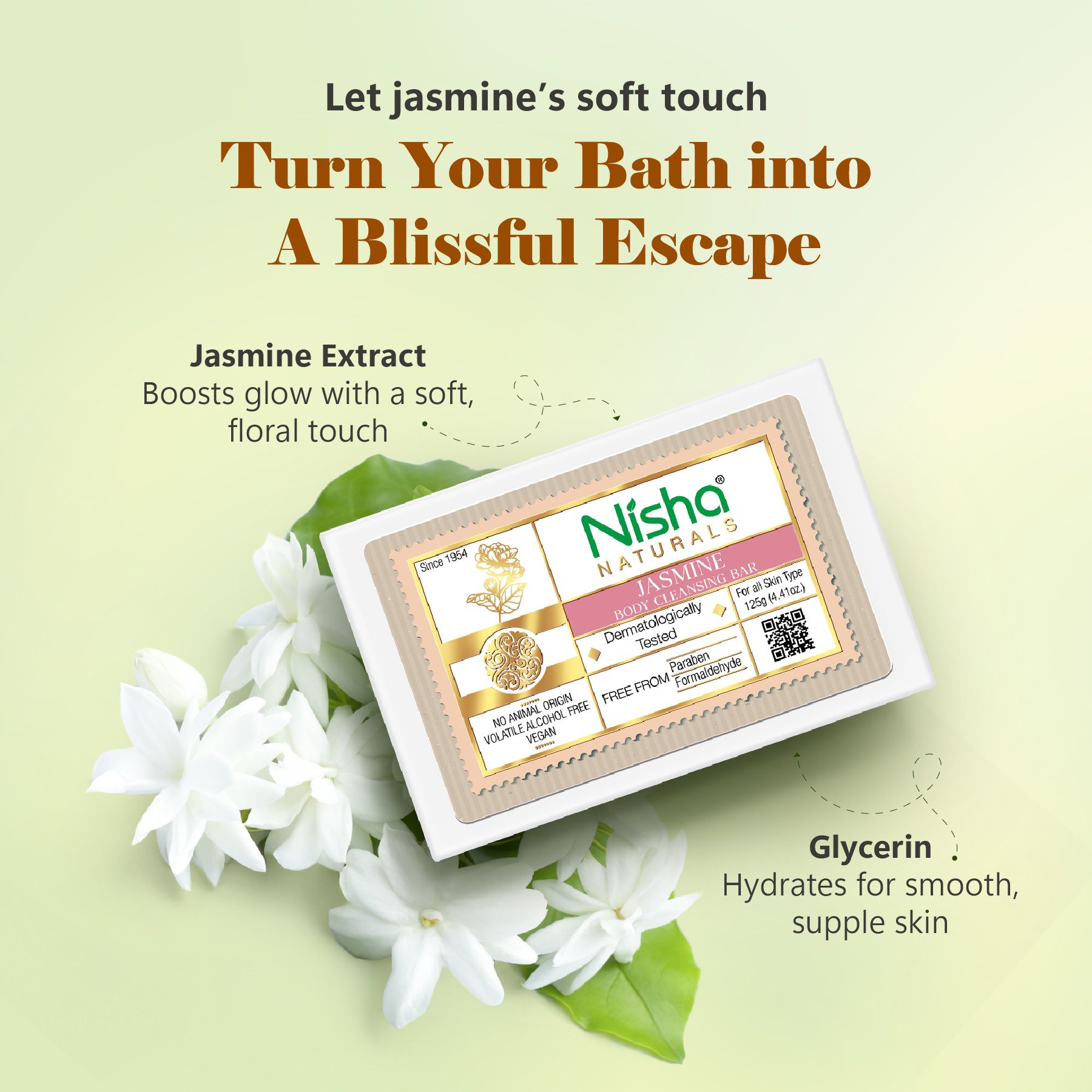 Nisha Jasmine Body Cleansing Soap Bar 125G – Paraben Free, Vegan, Gentle Cleanse For Soft & Supple Skin, Suitable For All Skin Types, Men & Women image 3