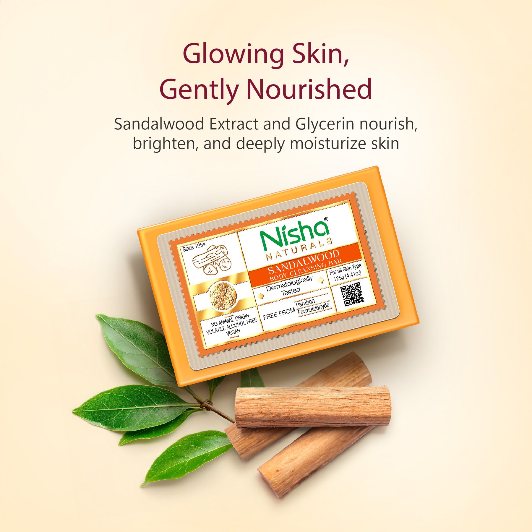 Nisha Sandalwood Body Cleansing Soap Bar 125G – Paraben Free, Vegan, Gentle Cleanse For Soft & Supple Skin, Suitable For All Skin Types, Men & Women image 3