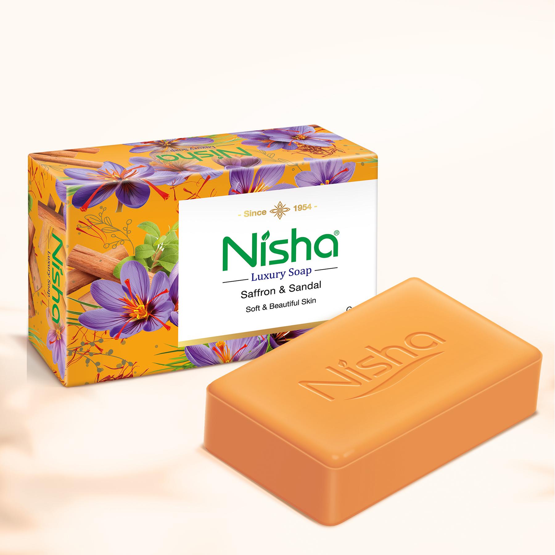 Nisha Luxury Soap Bar Saffron & Chandan 100G Pack Of 6 image 3