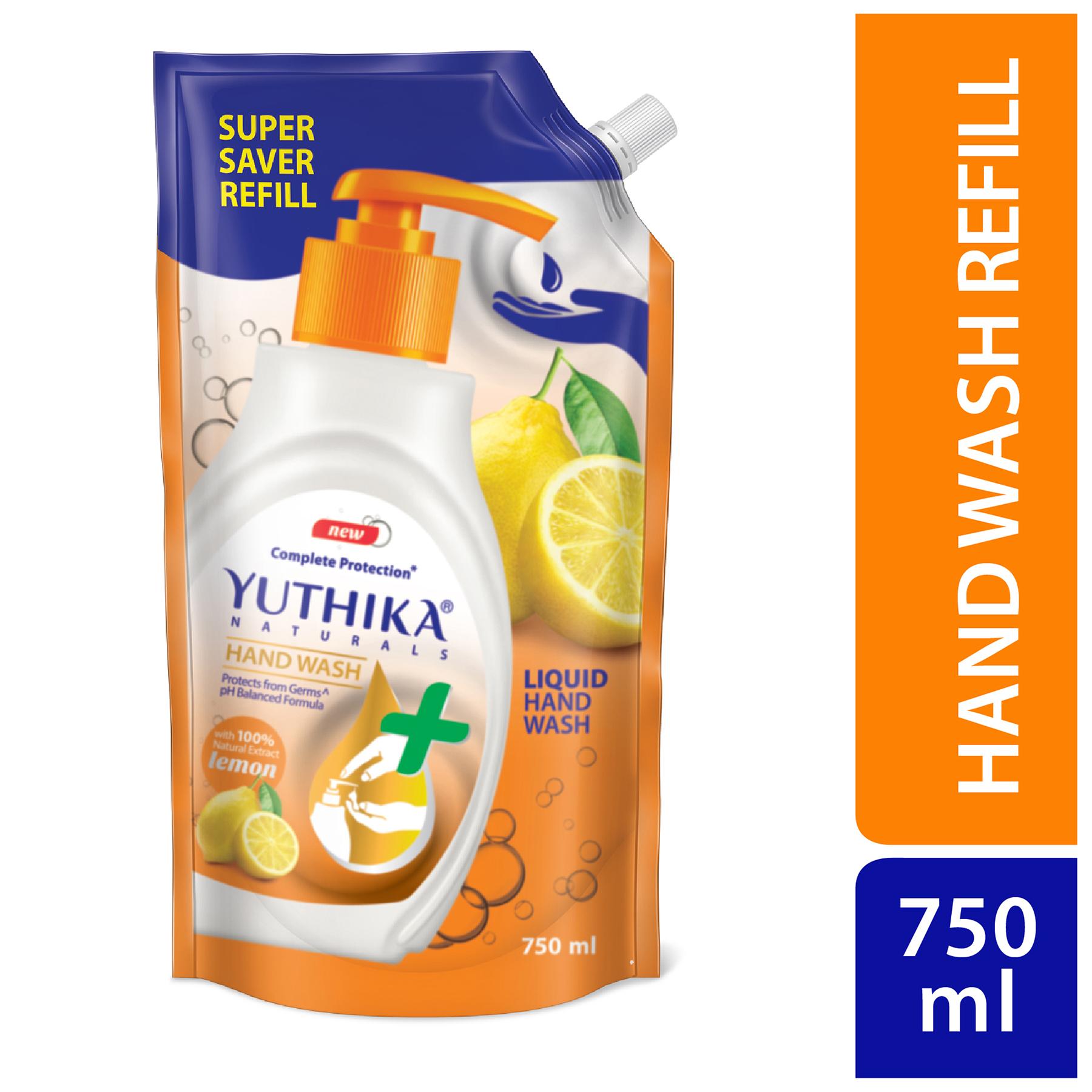 Yuthika Germ Protection Lemon Hand Wash Liquid Refill 750ML | Antibactirial Handwash With Ph Balanced Formula image 3