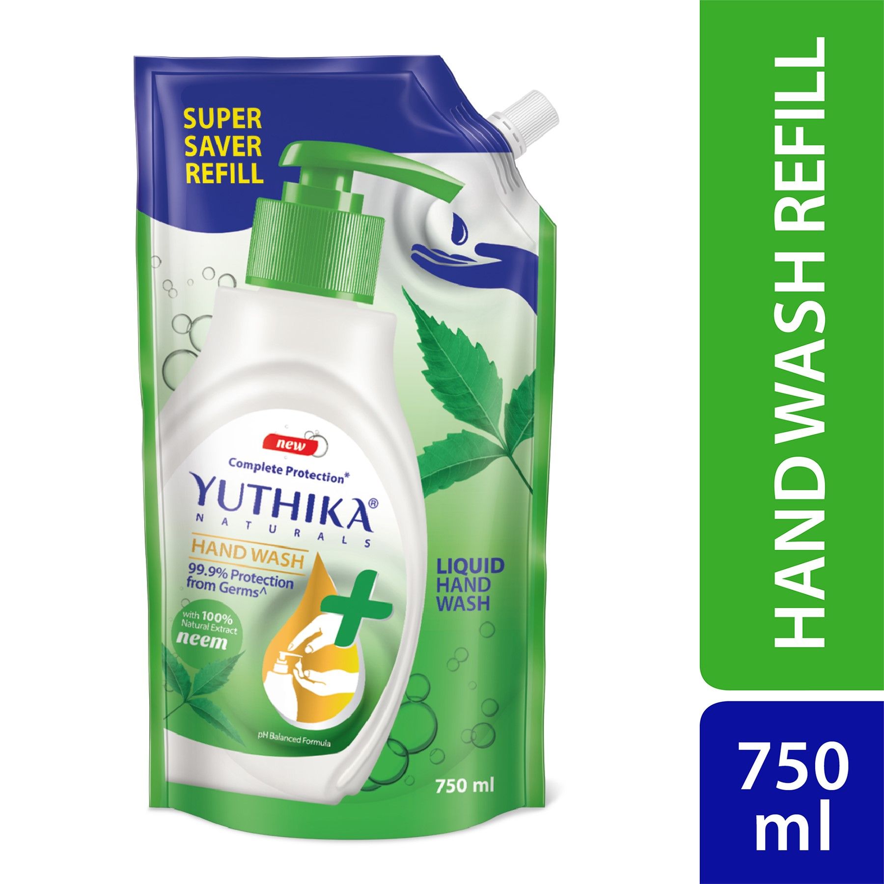 Yuthika Germ Protection Neem Hand Wash Liquid Refill 750ML | Antibactirial Handwash With Ph Balanced Formula image 3
